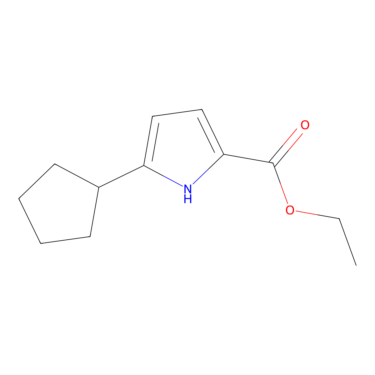 Ethyl 5-cyclopentyl-1H-pyrrole-2-carboxylate molecular structure, CAS 2115759-61-8