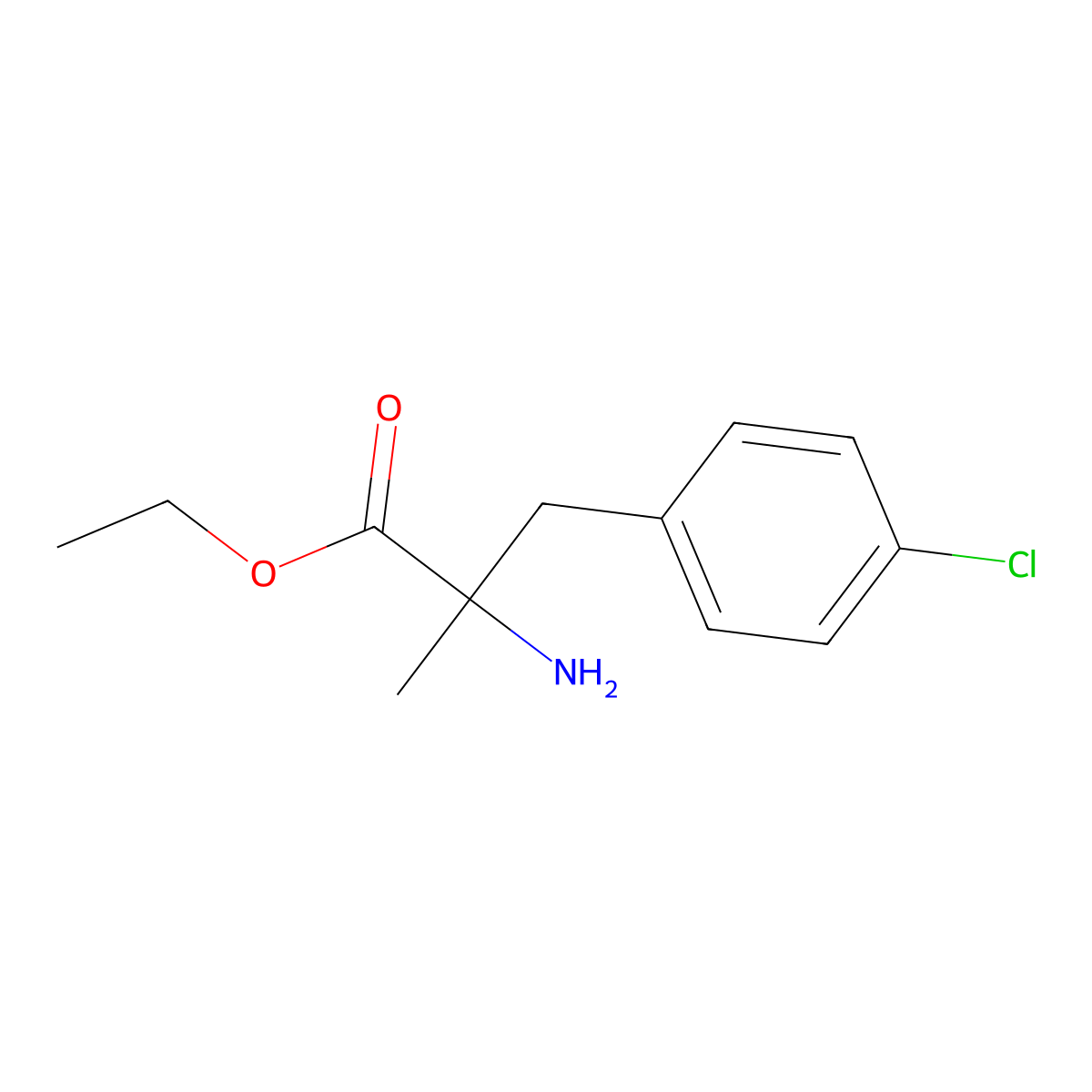 Ethyl 2-amino-3-(4-chlorophenyl)-2-methylpropanoate molecular structure, CAS 21158-73-6