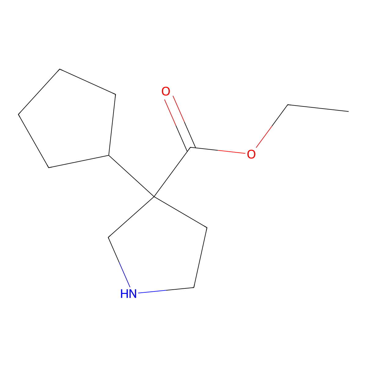 Ethyl 3-cyclopentylpyrrolidine-3-carboxylate molecular structure, CAS 2115806-70-5
