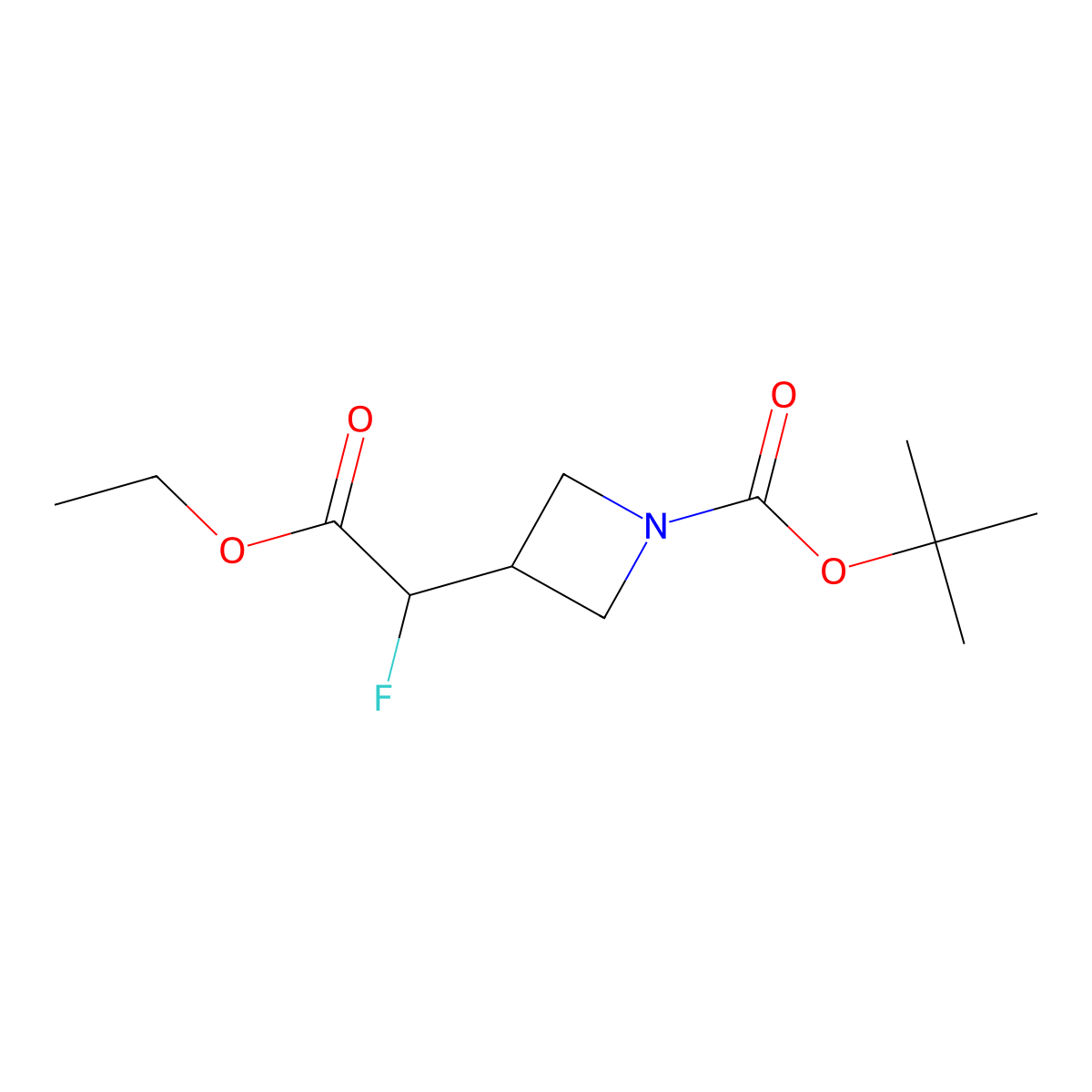 Tert-butyl 3-(2-ethoxy-1-fluoro-2-oxoethyl)azetidine-1-carboxylate molecular structure, CAS 2115908-02-4