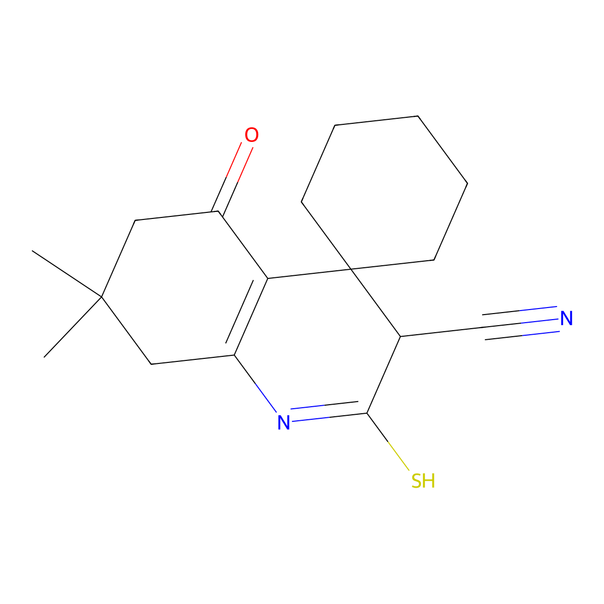 7,7-Dimethyl-5-oxo-2-sulfanylidenespiro[1,3,6,8-tetrahydroquinoline-4,1'-cyclohexane]-3-carbonitrile molecular structure, CAS 211613-56-8