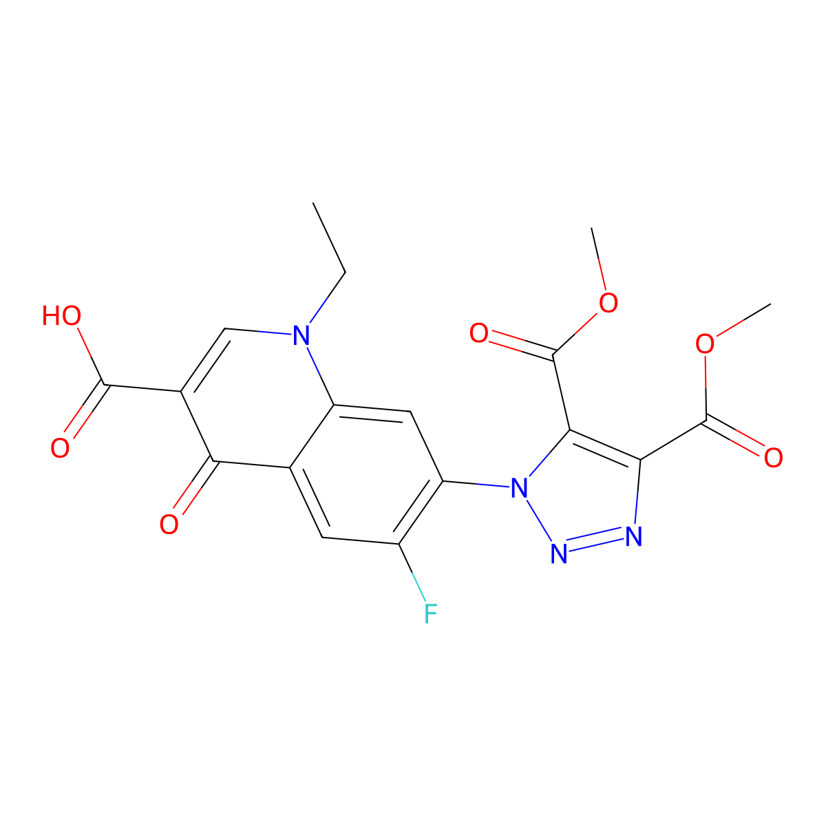 7-[4,5-Bis(methoxycarbonyl)triazol-1-yl]-1-ethyl-6-fluoro-4-oxoquinoline-3-carboxylic acid molecular structure, CAS 211633-92-0