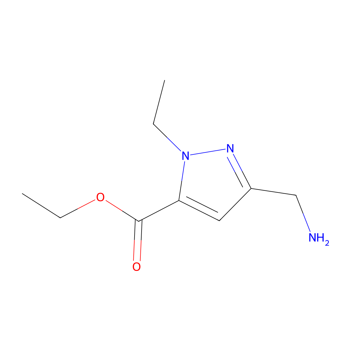 ethyl 3-(aminomethyl)-1-ethyl-1H-pyrazole-5-carboxylate molecular structure, CAS 2116492-68-1