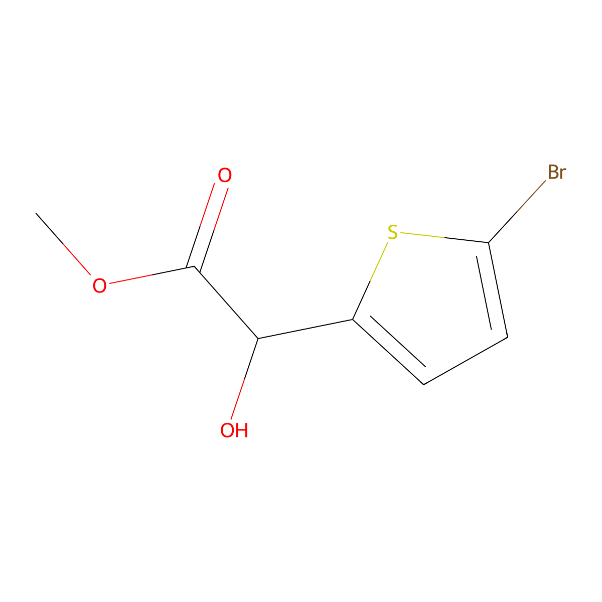 Methyl 2-(5-bromothiophen-2-yl)-2-hydroxyacetate molecular structure, CAS 21165-20-8