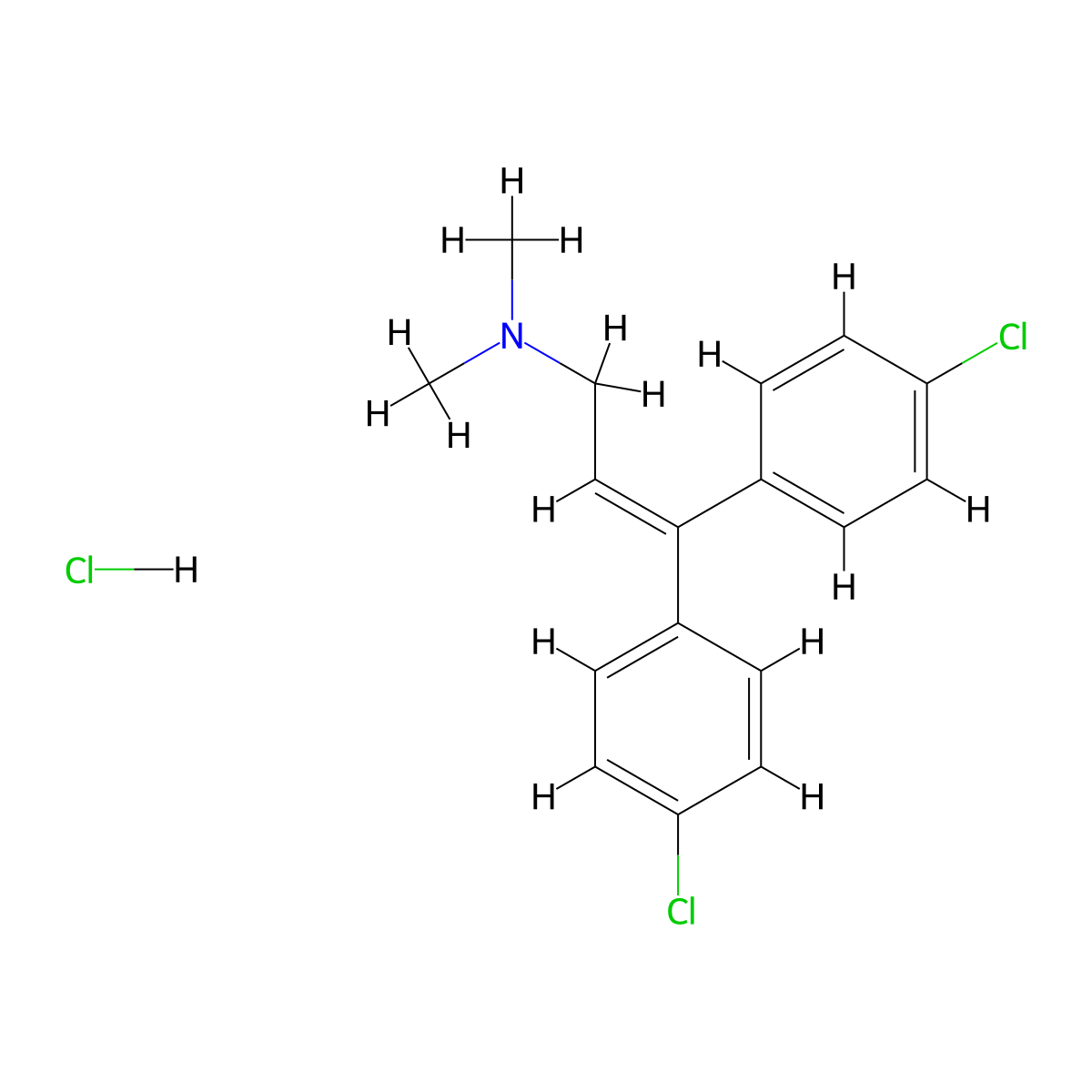 2-Propen-1-amine, 3,3-bis(p-chlorophenyl)-N,N-dimethyl-, hydrochloride molecular structure, CAS 21165-52-6