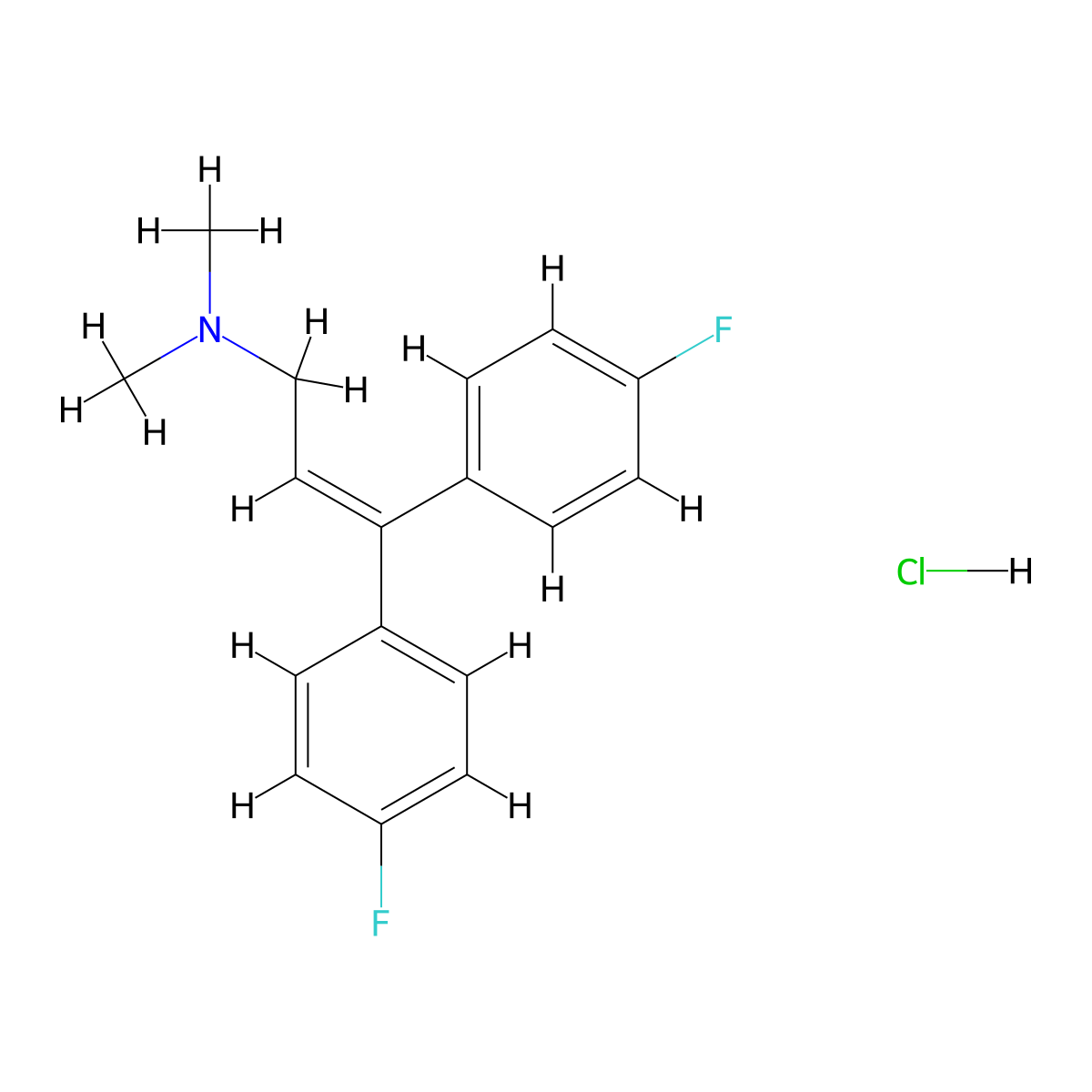 2-Propen-1-amine, 3,3-bis(p-fluorophenyl)-N,N-dimethyl-, hydrochloride molecular structure, CAS 21165-54-8