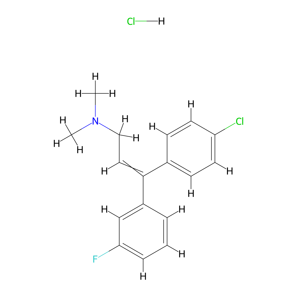 3-(4-Chlorophenyl)-3-(3-fluorophenyl)-N,N-dimethylprop-2-en-1-amine--hydrogen chloride (1/1) molecular structure, CAS 21165-57-1