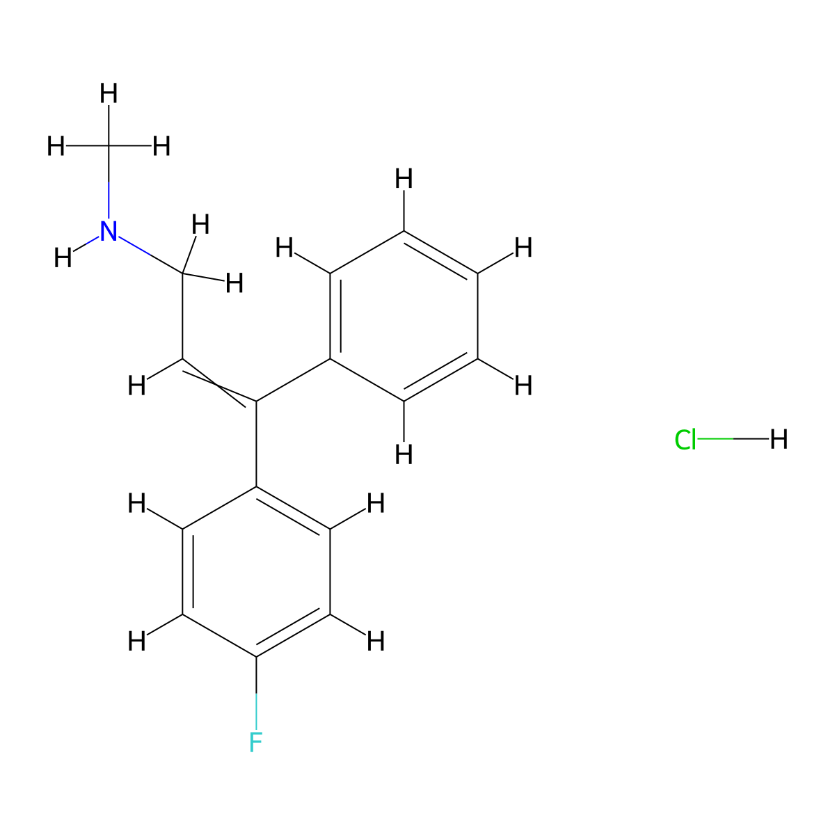 3-(4-Fluorophenyl)-N-methyl-3-phenylprop-2-en-1-amine--hydrogen chloride (1/1) molecular structure, CAS 21165-60-6