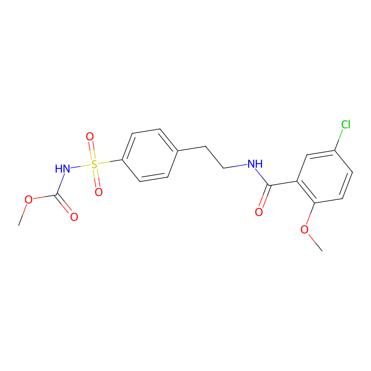 Methyl N-(4-(2-(5-chloro-2-methoxybenzamido)ethyl)benzenesulfonyl)carbamate molecular structure, CAS 21165-77-5