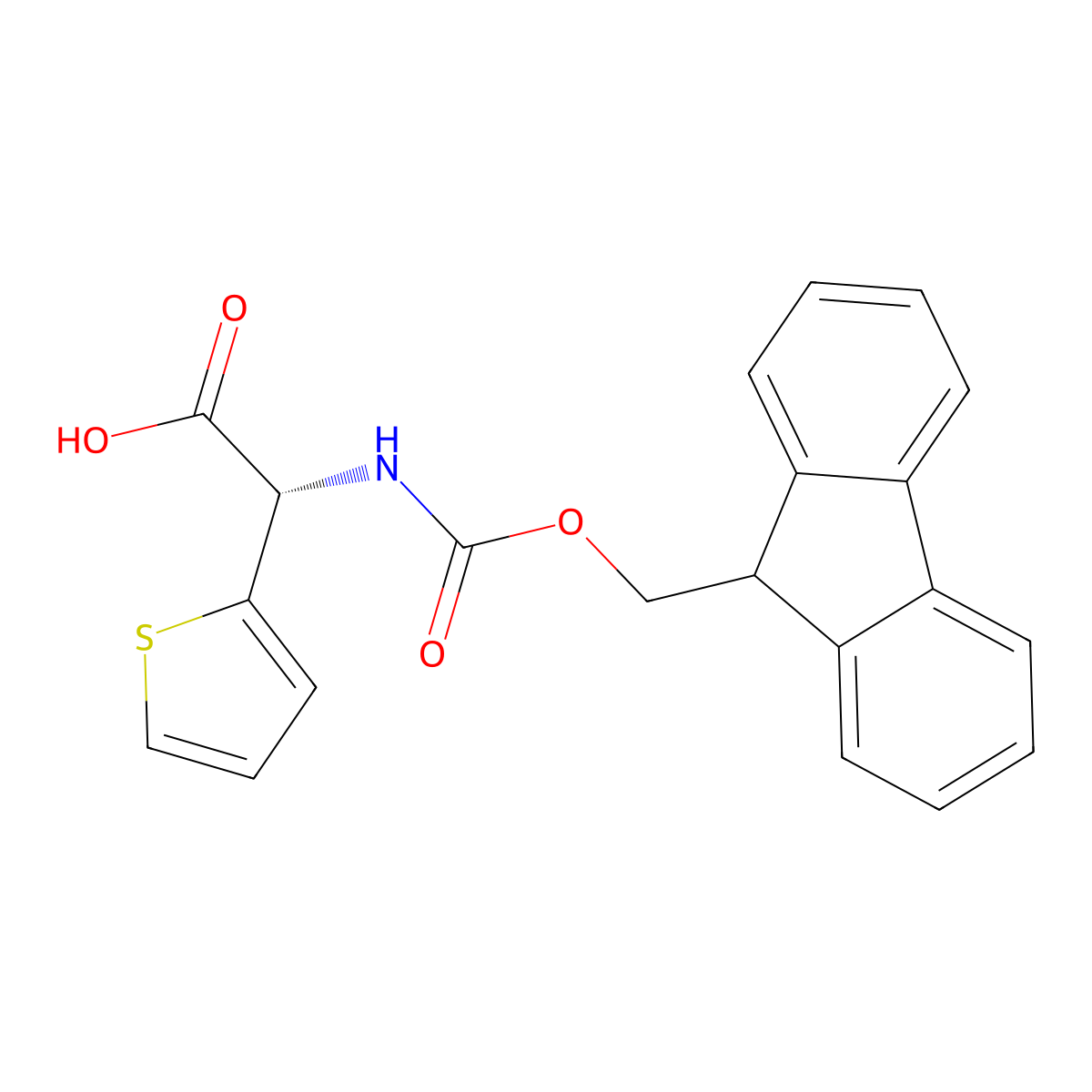 (S)-2-((((9H-Fluoren-9-yl)methoxy)carbonyl)amino)-2-(thiophen-2-yl)acetic acid molecular structure, CAS 211682-13-2