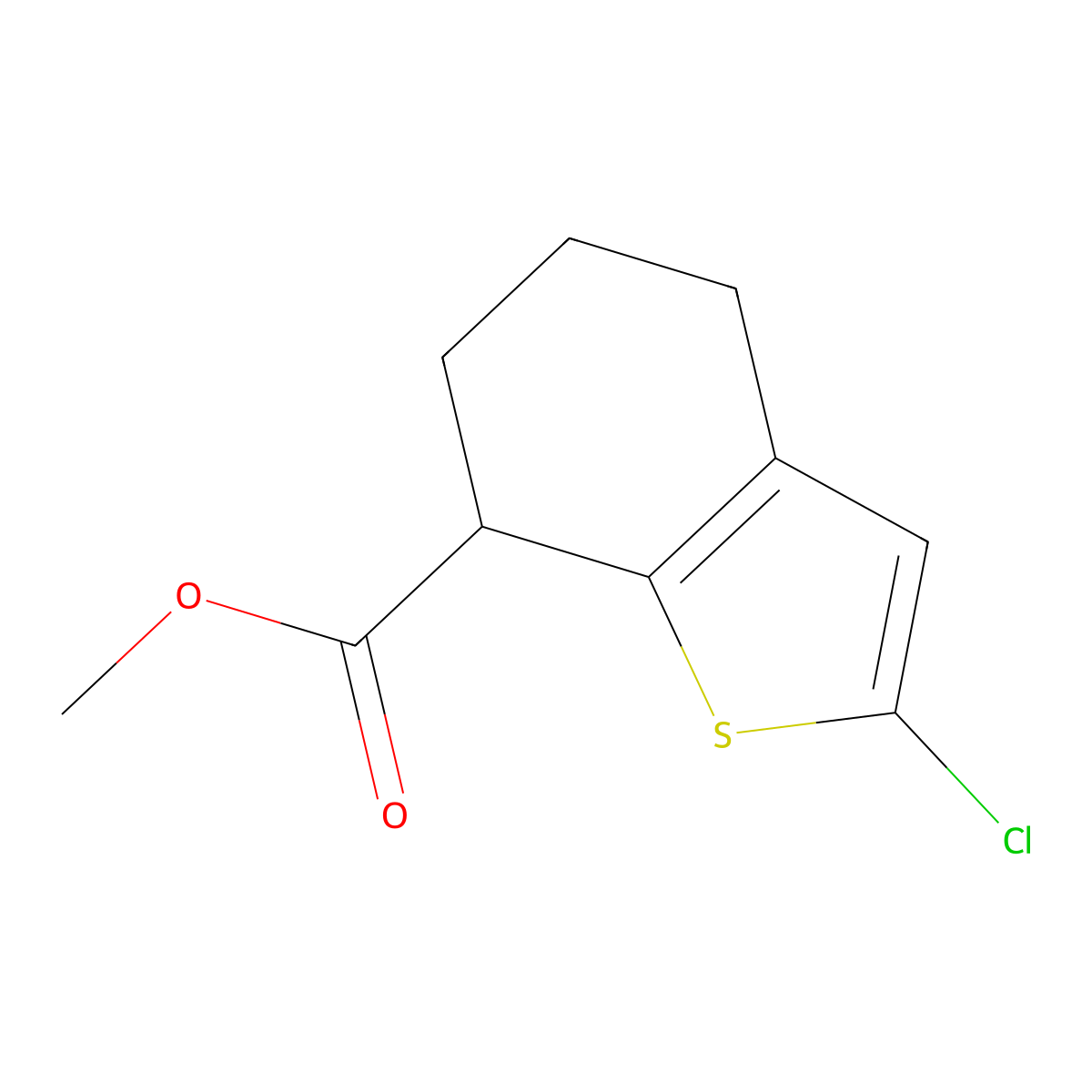 Methyl 2-chloro-4,5,6,7-tetrahydro-1-benzothiophene-7-carboxylate molecular structure, CAS 2116858-88-7