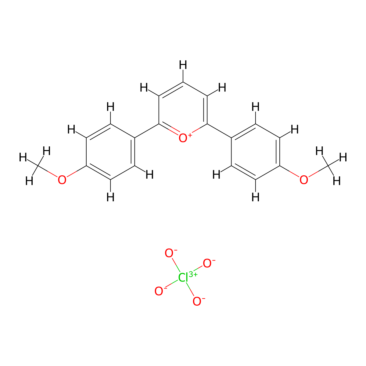 2,6-Bis(4-methoxyphenyl)pyrylium perchlorate molecular structure, CAS 21172-76-9