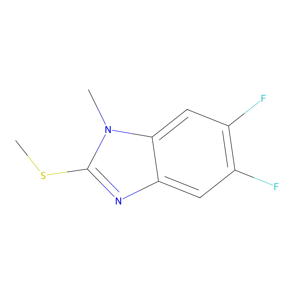 5,6-difluoro-1-methyl-2-(methylthio)-1H-benzimidazole molecular structure, CAS 211734-90-6