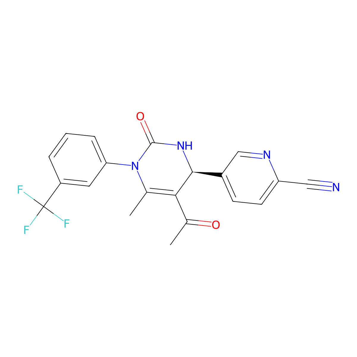 (S)-5-(5-Acetyl-6-methyl-2-oxo-1-(3-(trifluoromethyl)phenyl)-1,2,3,4-tetrahydropyrimidin-4-yl)picolinonitrile molecular structure, CAS 2117404-84-7