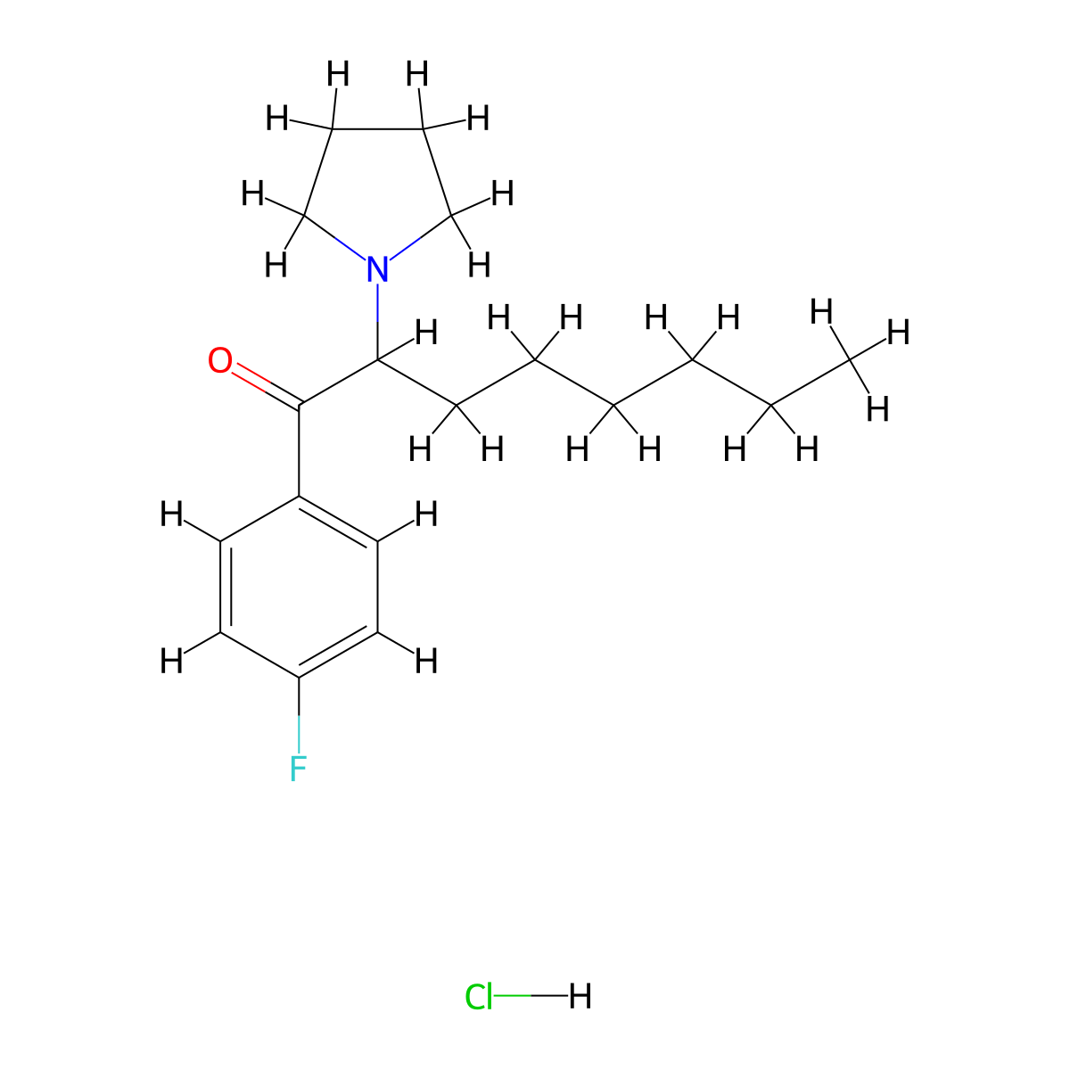 1-(4-Fluorophenyl)-2-(pyrrolidin-1-yl)octan-1-one,monohydrochloride molecular structure, CAS 2117405-40-8