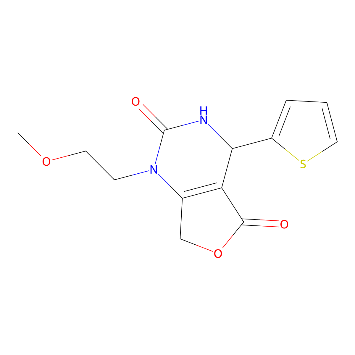 1-(2-methoxyethyl)-4-(2-thienyl)-4,7-dihydrofuro[3,4-d]pyrimidine-2,5(1H,3H)-dione molecular structure, CAS 2117452-61-4
