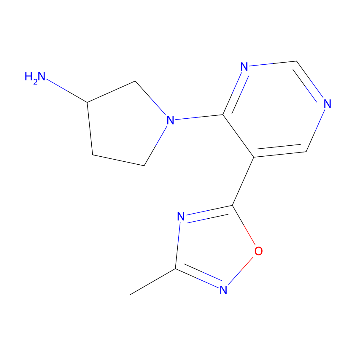 1-[5-(3-Methyl-1,2,4-oxadiazol-5-yl)pyrimidin-4-yl]pyrrolidin-3-amine molecular structure, CAS 2117453-23-1