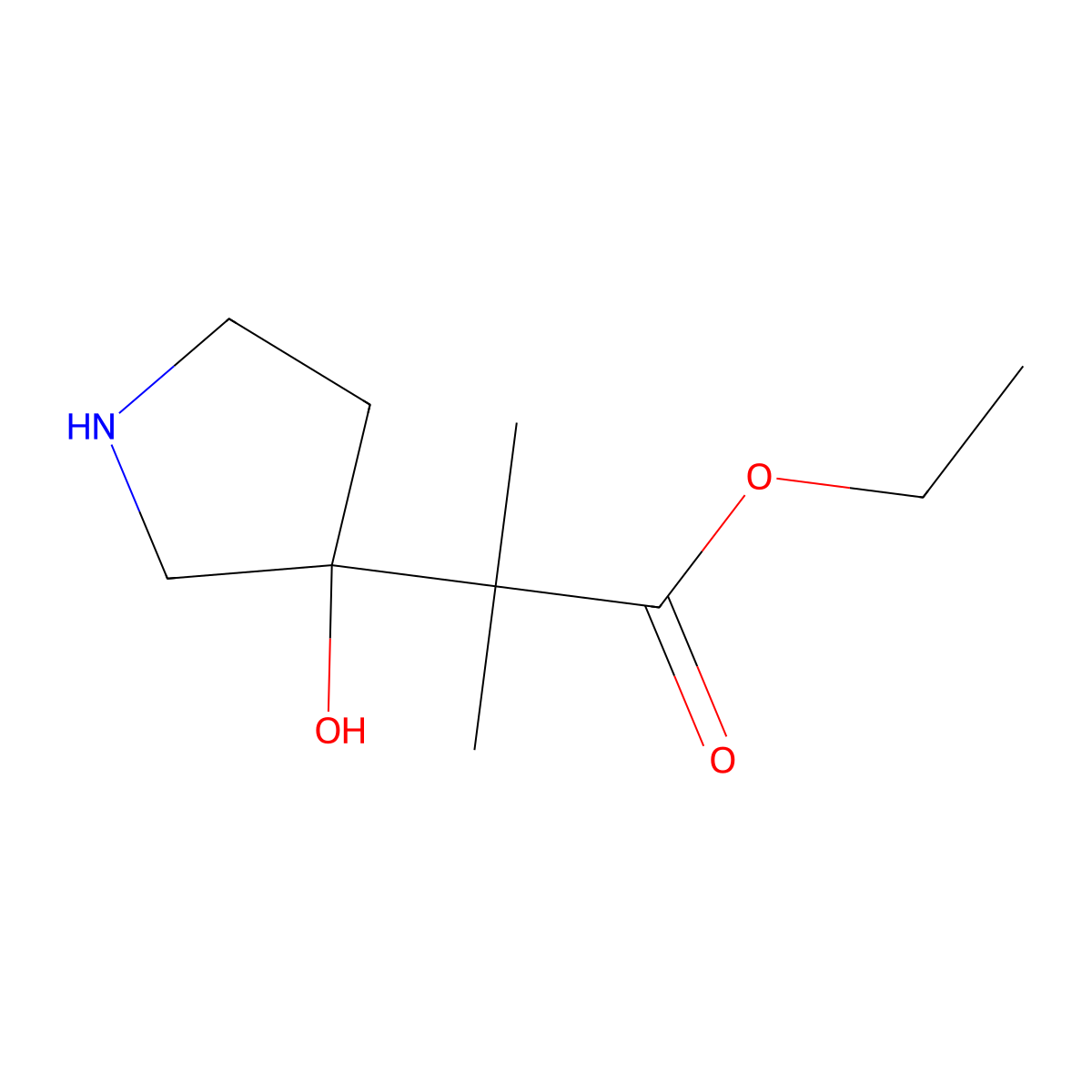 Ethyl 2-(3-hydroxypyrrolidin-3-yl)-2-methylpropanoate molecular structure, CAS 2117601-61-1