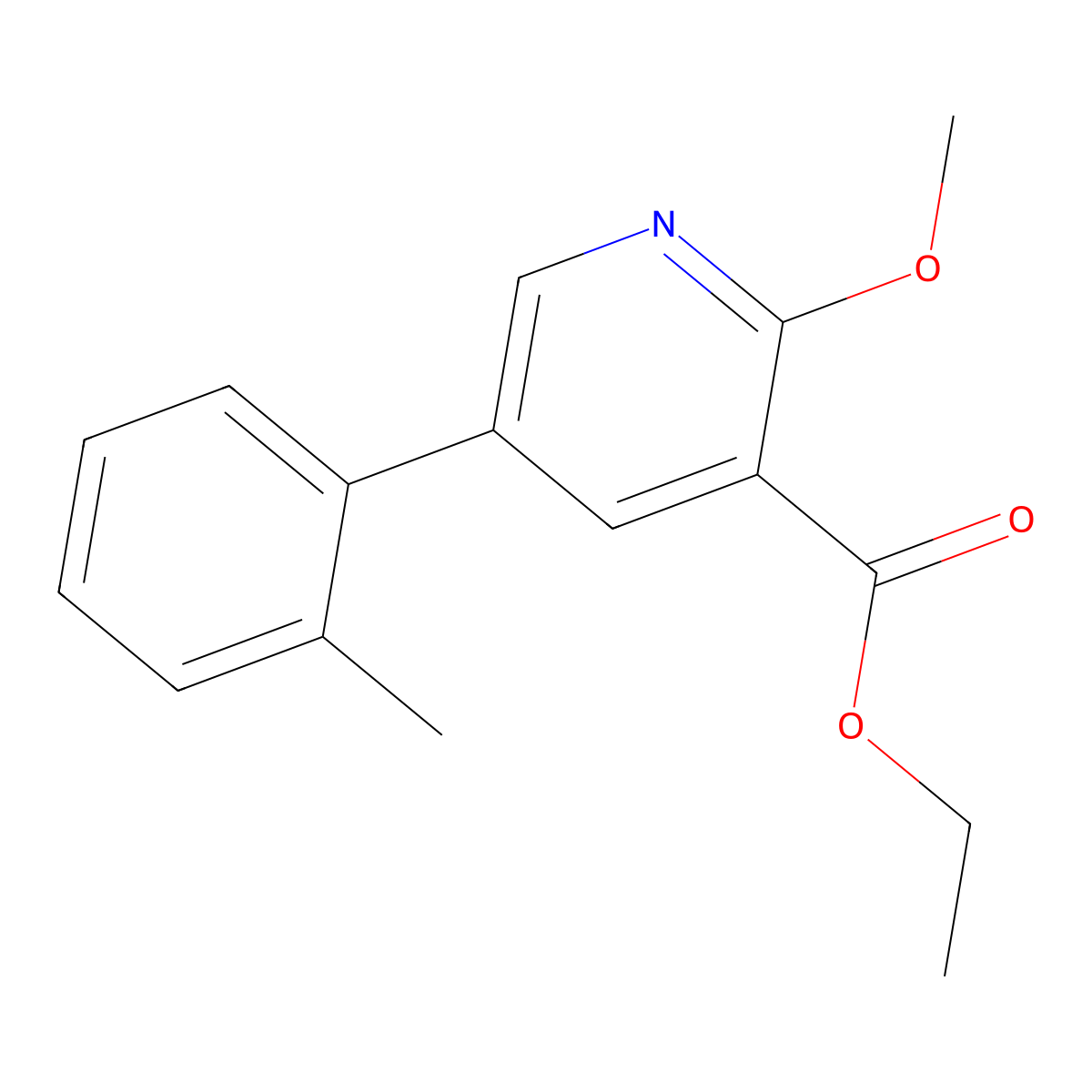 Ethyl 2-methoxy-5-(2-methylphenyl)-3-pyridinecarboxylate molecular structure, CAS 2117632-96-7