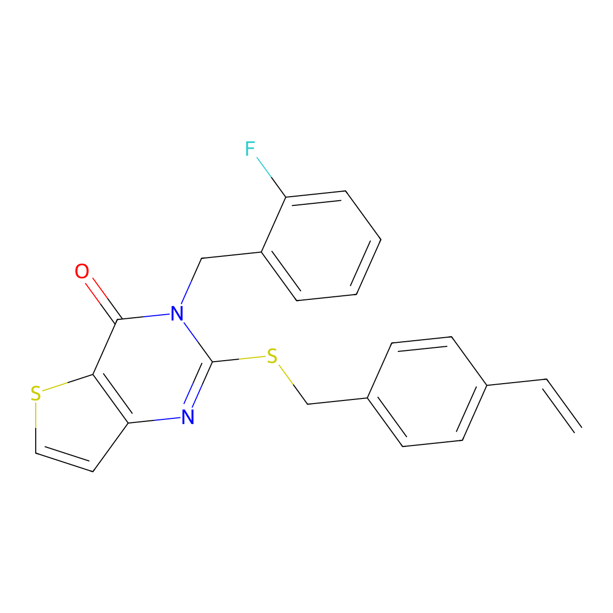 2-[(4-ethenylbenzyl)sulfanyl]-3-(2-fluorobenzyl)thieno[3,2-d]pyrimidin-4(3H)-one molecular structure, CAS 2117746-40-2