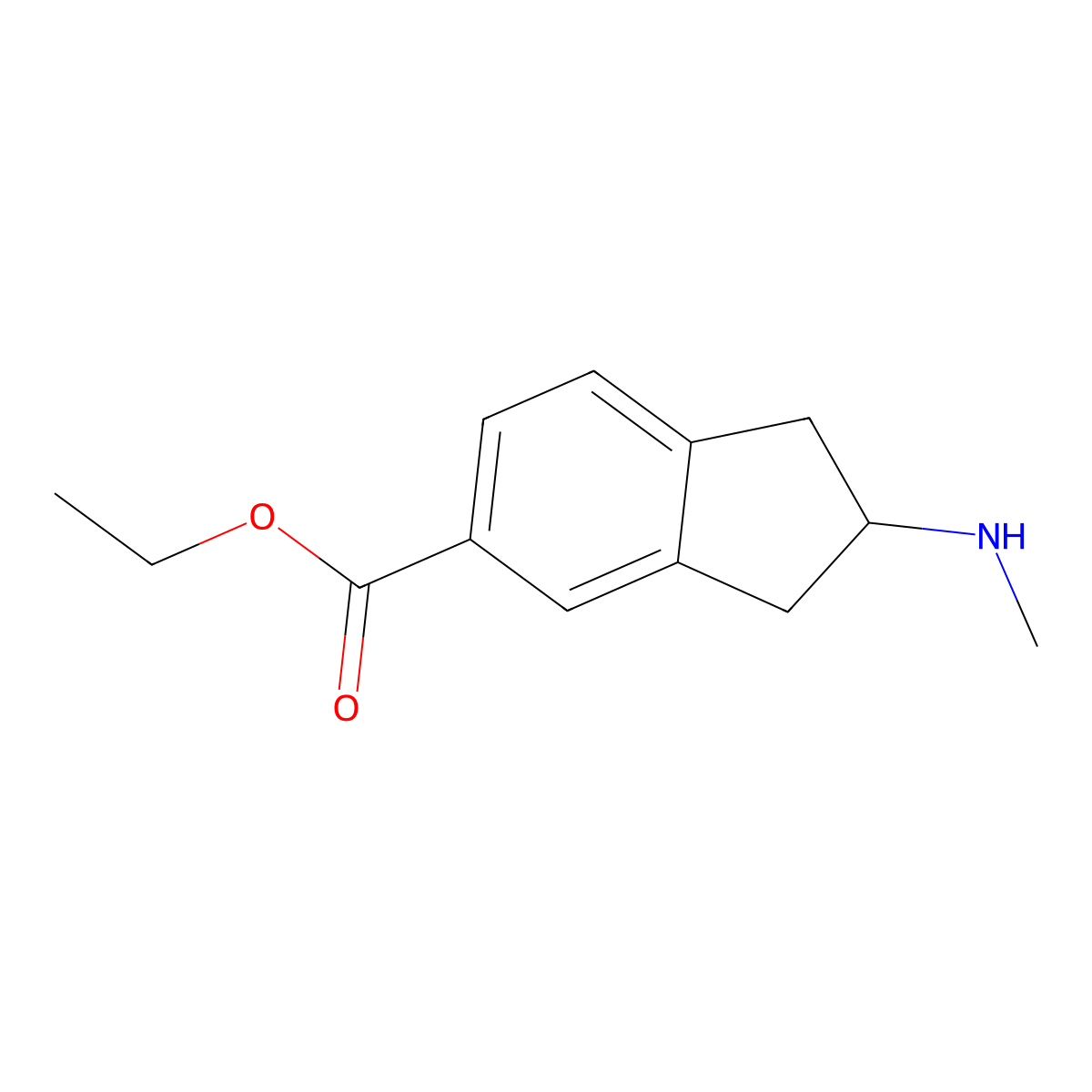 ethyl 2-(methylamino)-2,3-dihydro-1H-indene-5-carboxylate molecular structure, CAS 2117775-81-0