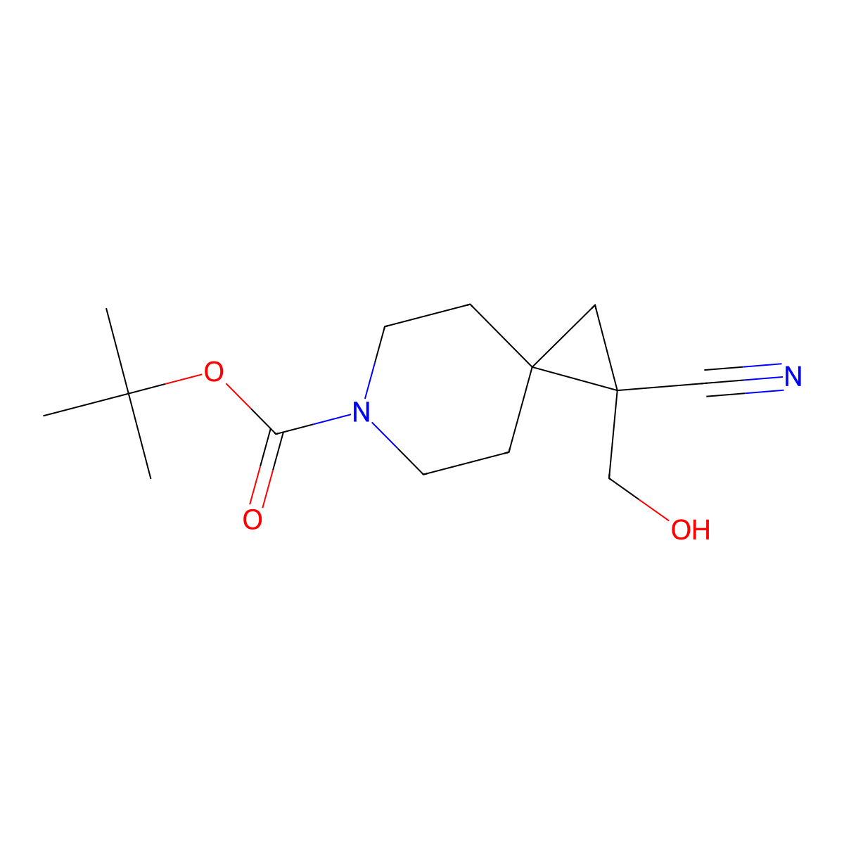 Tert-butyl 1-cyano-1-(hydroxymethyl)-6-azaspiro[2.5]octane-6-carboxylate molecular structure, CAS 2117977-44-1