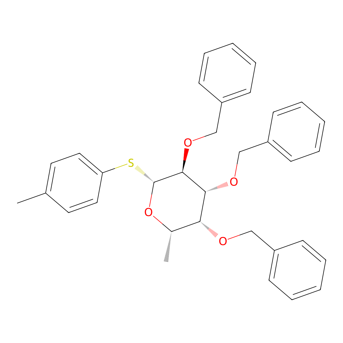 (2S,3R,4R,5S,6R)-3,4,5-tris(benzyloxy)-2-methyl-6-(p-tolylthio)tetrahydro-2H-pyran molecular structure, CAS 211801-54-6