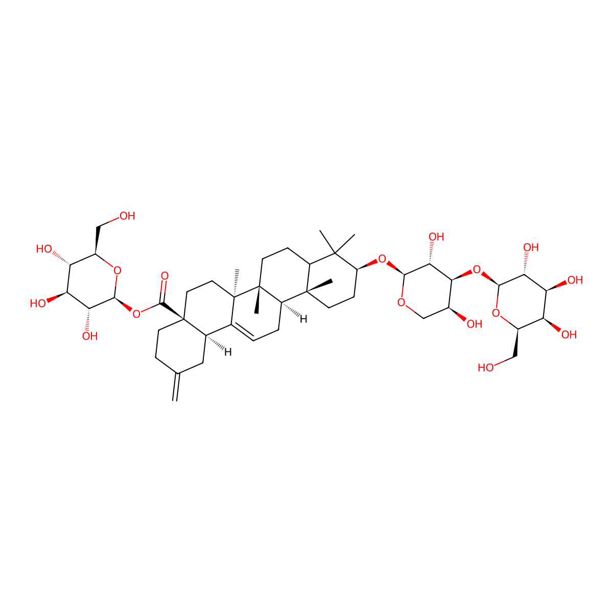 [(2S,3R,4S,5S,6R)-3,4,5-trihydroxy-6-(hydroxymethyl)oxan-2-yl] (4aS,6aR,6aS,6bR,10S,12aR,14bR)-10-[(2S,3R,4S,5S)-3,5-dihydroxy-4-[(2S,3R,4S,5R,6R)-3,4,5-trihydroxy-6-(hydroxymethyl)oxan-2-yl]oxyoxan-2-yl]oxy-6a,6b,9,9,12a-pentamethyl-2-methylidene-1,3,4,5,6,6a,7,8,8a,10,11,12,13,14b-tetradecahydropicene-4a-carboxylate molecular structure, CAS 211815-97-3