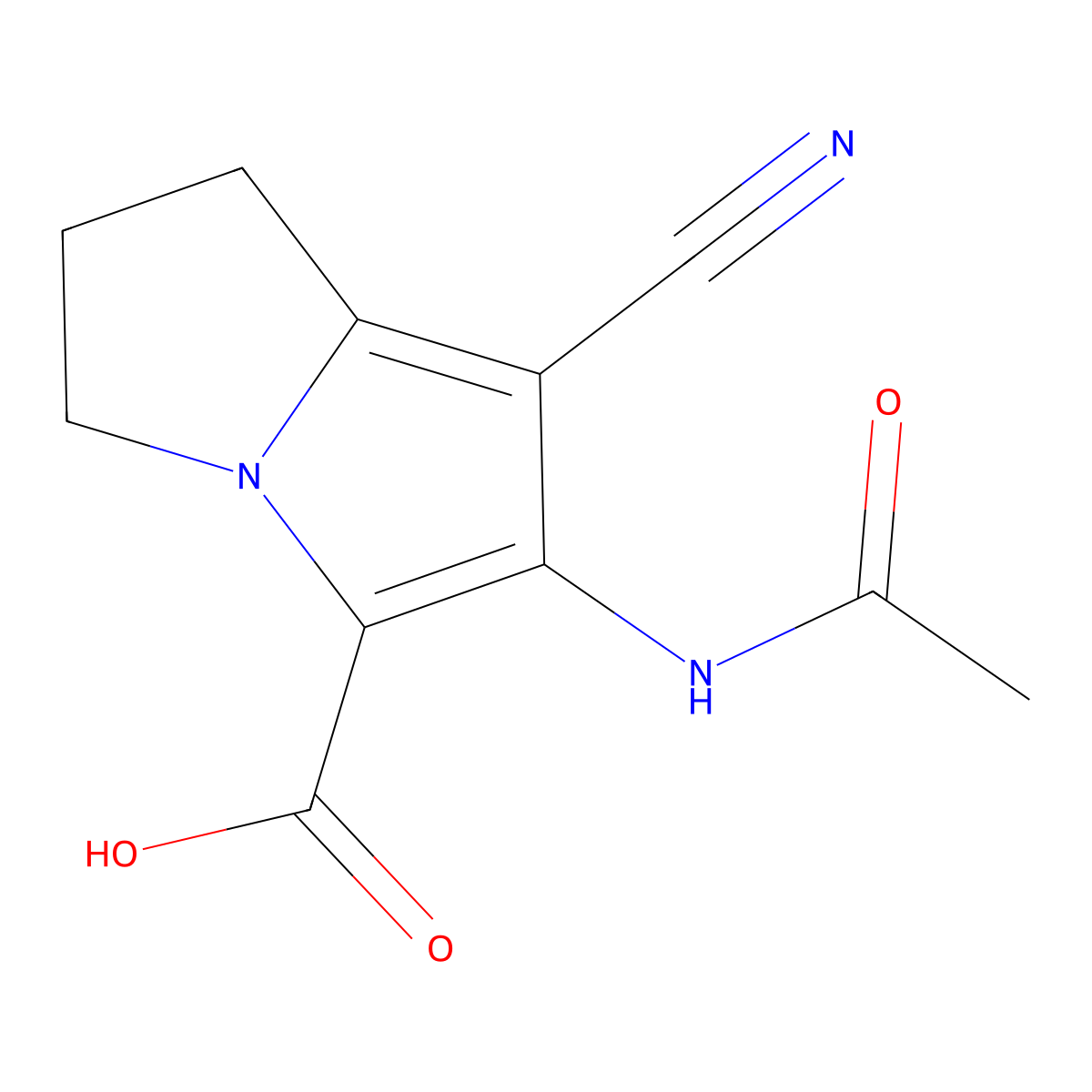 2-acetamido-1-cyano-6,7-dihydro-5H-pyrrolizine-3-carboxylic acid molecular structure, CAS 211817-70-8