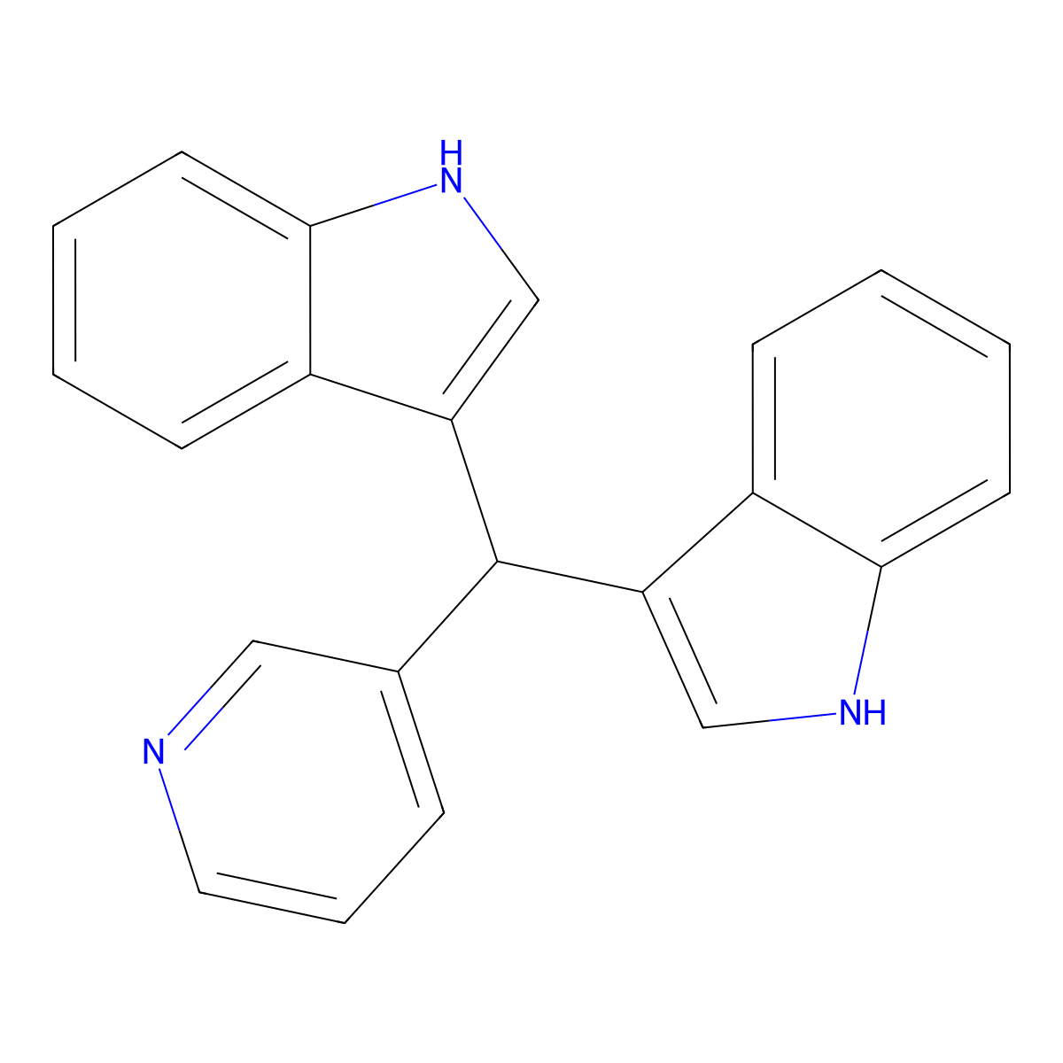 3,3'-(pyridin-3-ylmethanediyl)bis(1H-indole) molecular structure, CAS 21182-11-6