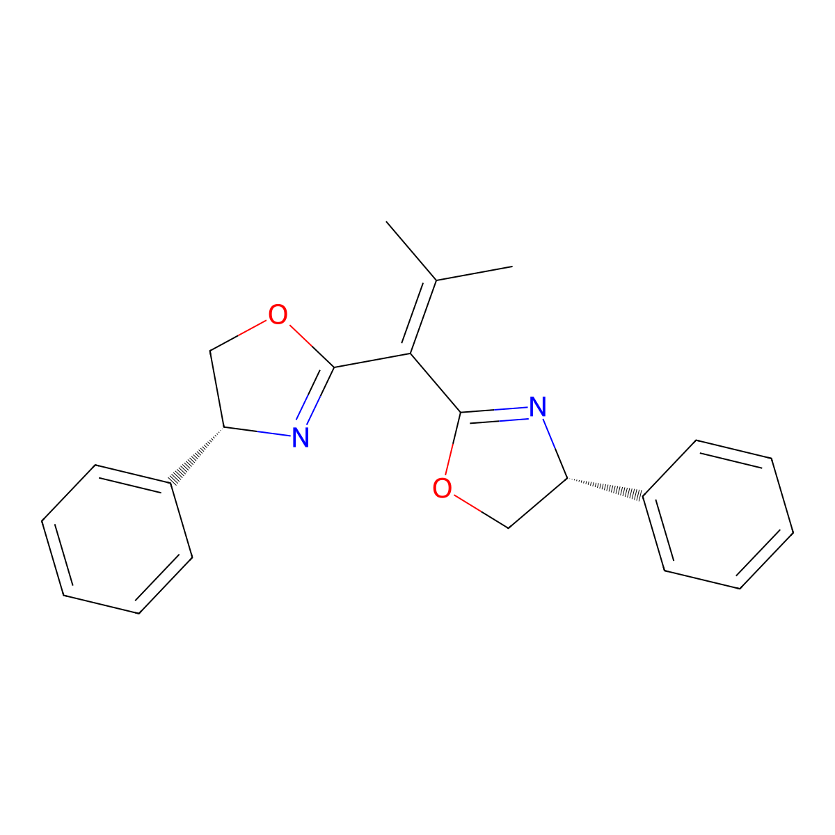 (4R,4'R)-2,2'-(2-Methylprop-1-ene-1,1-diyl)bis(4-phenyl-4,5-dihydrooxazole) molecular structure, CAS 2118231-37-9