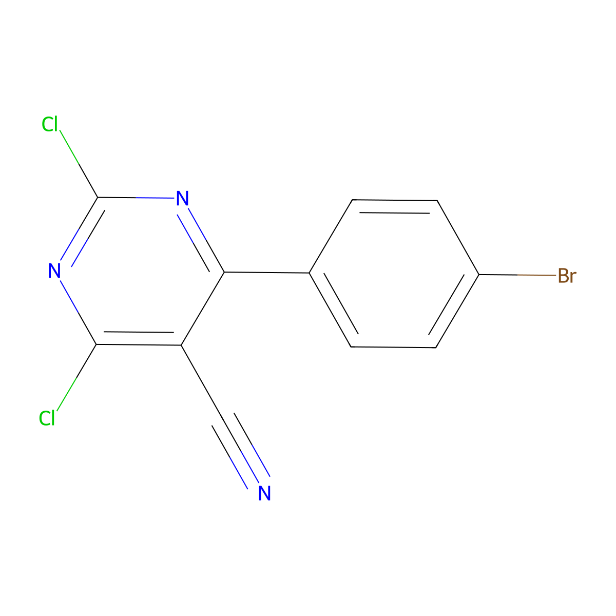 4-(4-Bromophenyl)-2,6-dichloropyrimidine-5-carbonitrile molecular structure, CAS 2118429-55-1