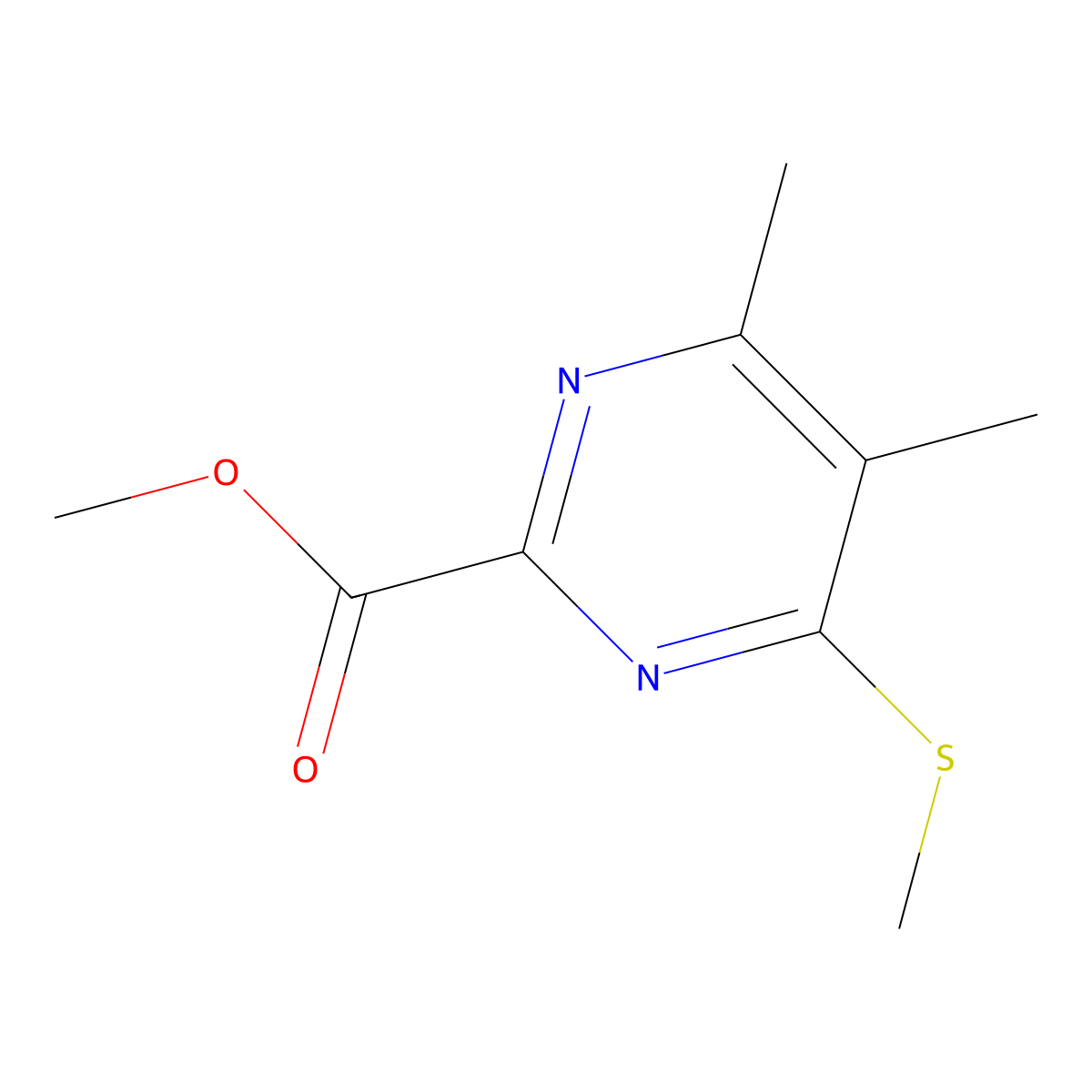 Methyl 4,5-dimethyl-6-(methylsulfanyl)pyrimidine-2-carboxylate molecular structure, CAS 2118517-34-1
