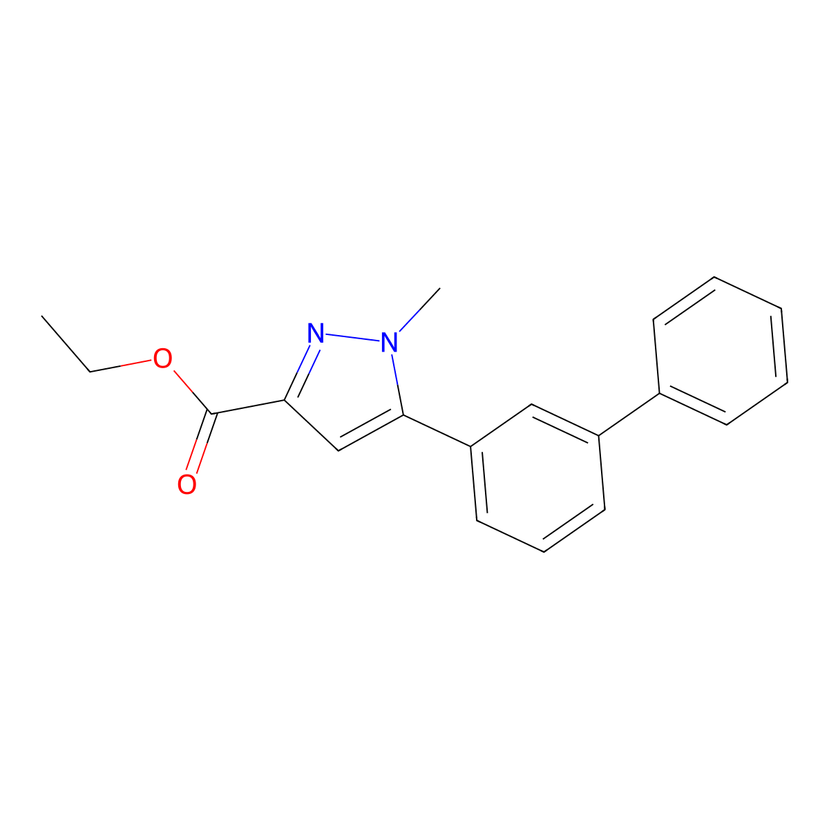 Ethyl 5-([1,1'-biphenyl]-3-yl)-1-methyl-1H-pyrazole-3-carboxylate molecular structure, CAS 2118576-80-8