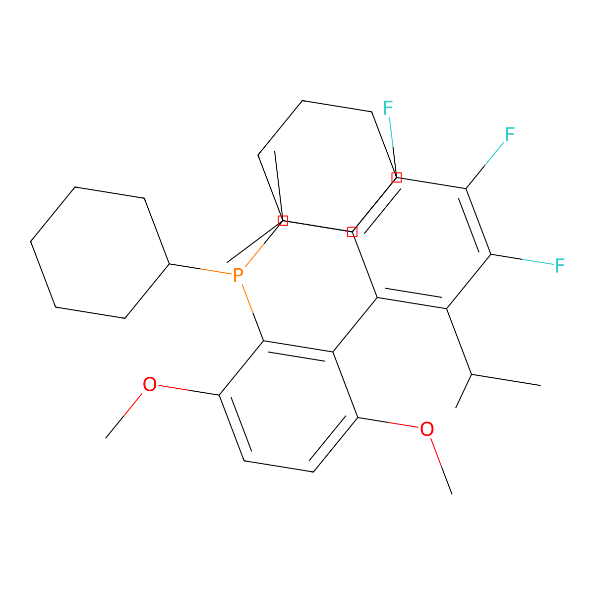 Dicyclohexyl[3',4',5'-trifluoro-3,6-dimethoxy-2',6'-bis(1-methylethyl)[1,1'-biphenyl]-2-yl]phosphine molecular structure, CAS 2118959-56-9