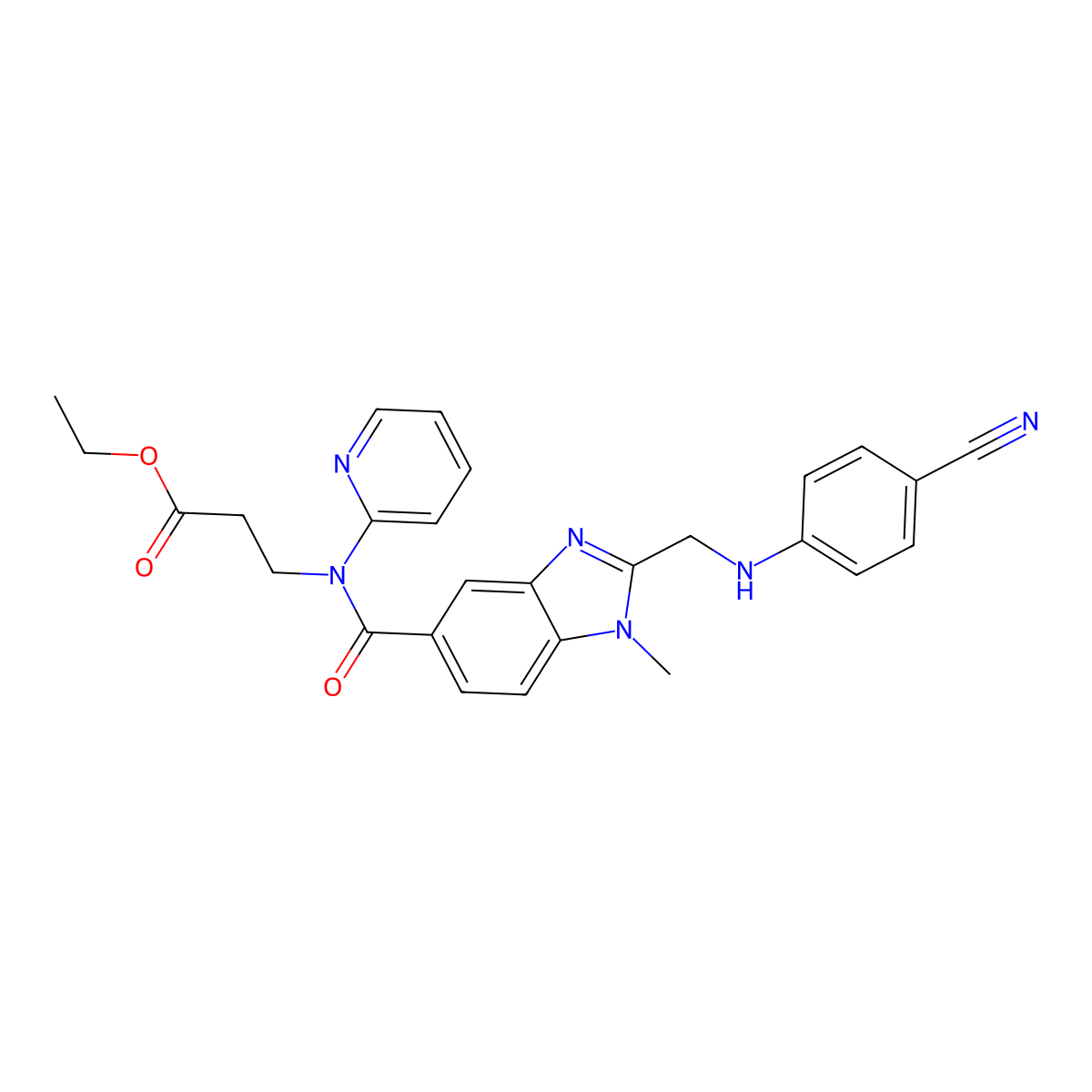 Ethyl 3-(((2-(((4-cyanophenyl)amino)methyl)-1-methyl-1H-benzimidazol-5-yl)carbonyl)pyridin-2-ylamino)propionate molecular structure, CAS 211915-84-3