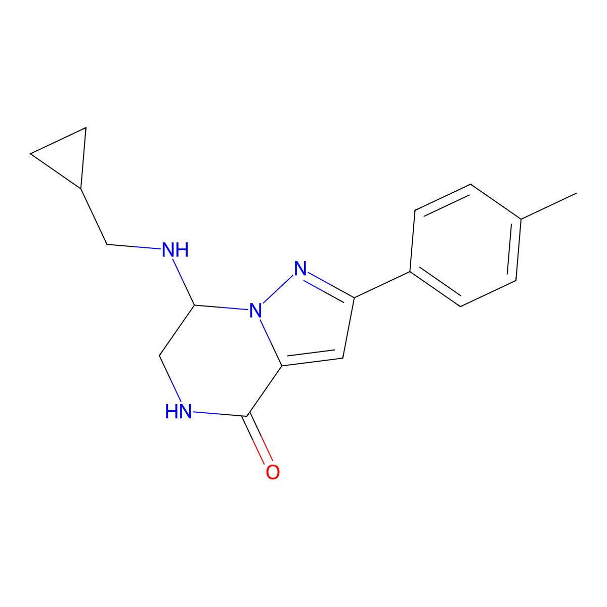 7-[(cyclopropylmethyl)amino]-2-(4-methylphenyl)-6,7-dihydropyrazolo[1,5-a]pyrazin-4(5H)-one molecular structure, CAS 2119224-15-4