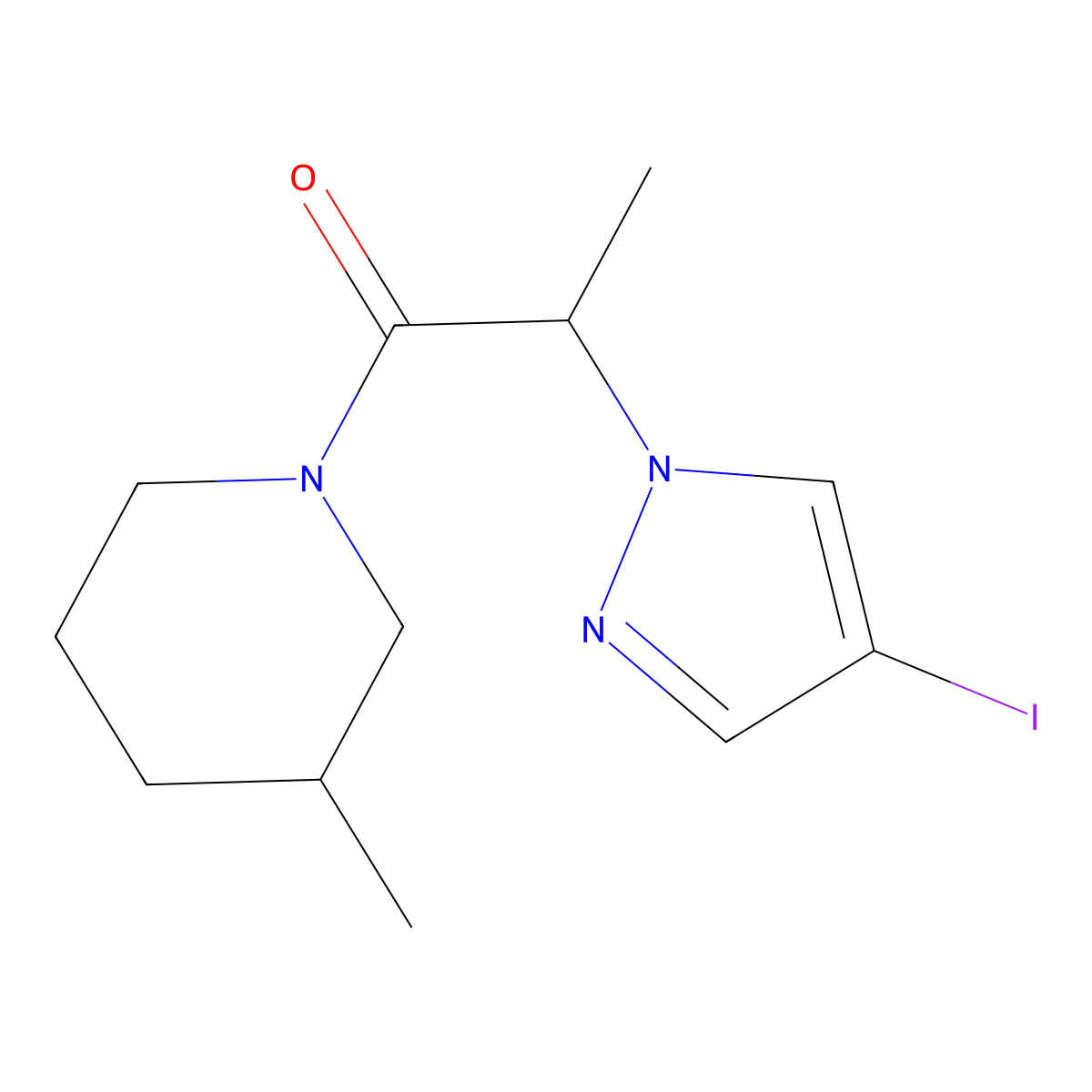 2-(4-Iodo-1H-pyrazol-1-yl)-1-(3-methylpiperidin-1-yl)propan-1-one molecular structure, CAS 2119276-11-6