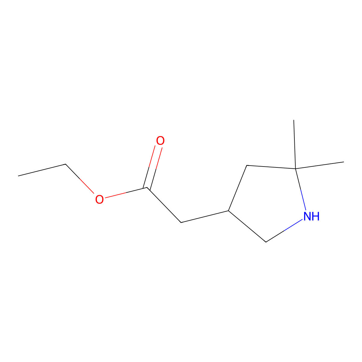 Ethyl 2-(5,5-dimethylpyrrolidin-3-yl)acetate molecular structure, CAS 2119474-75-6