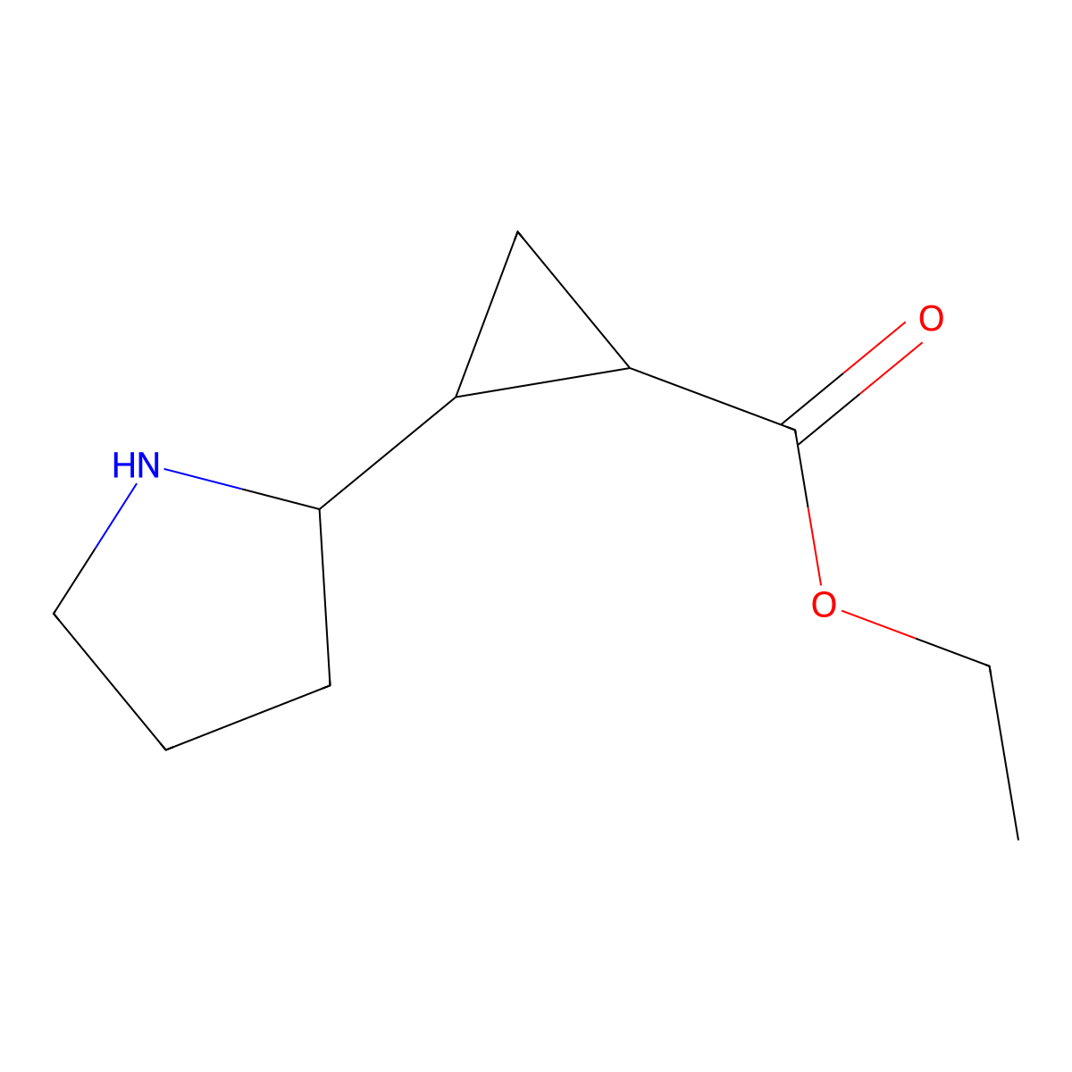 Ethyl 2-(pyrrolidin-2-yl)cyclopropane-1-carboxylate molecular structure, CAS 2119507-06-9