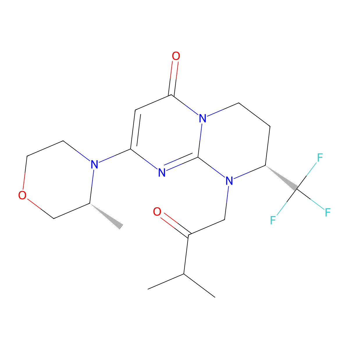 (R)-1-(3-methyl-2-oxobutyl)-8-((R)-3-methylmorpholino)-2-(trifluoromethyl)-3,4-dihydro-1H-pyrimido[1,2-a]pyrimidin-6(2H)-one molecular structure, CAS 2119569-21-8
