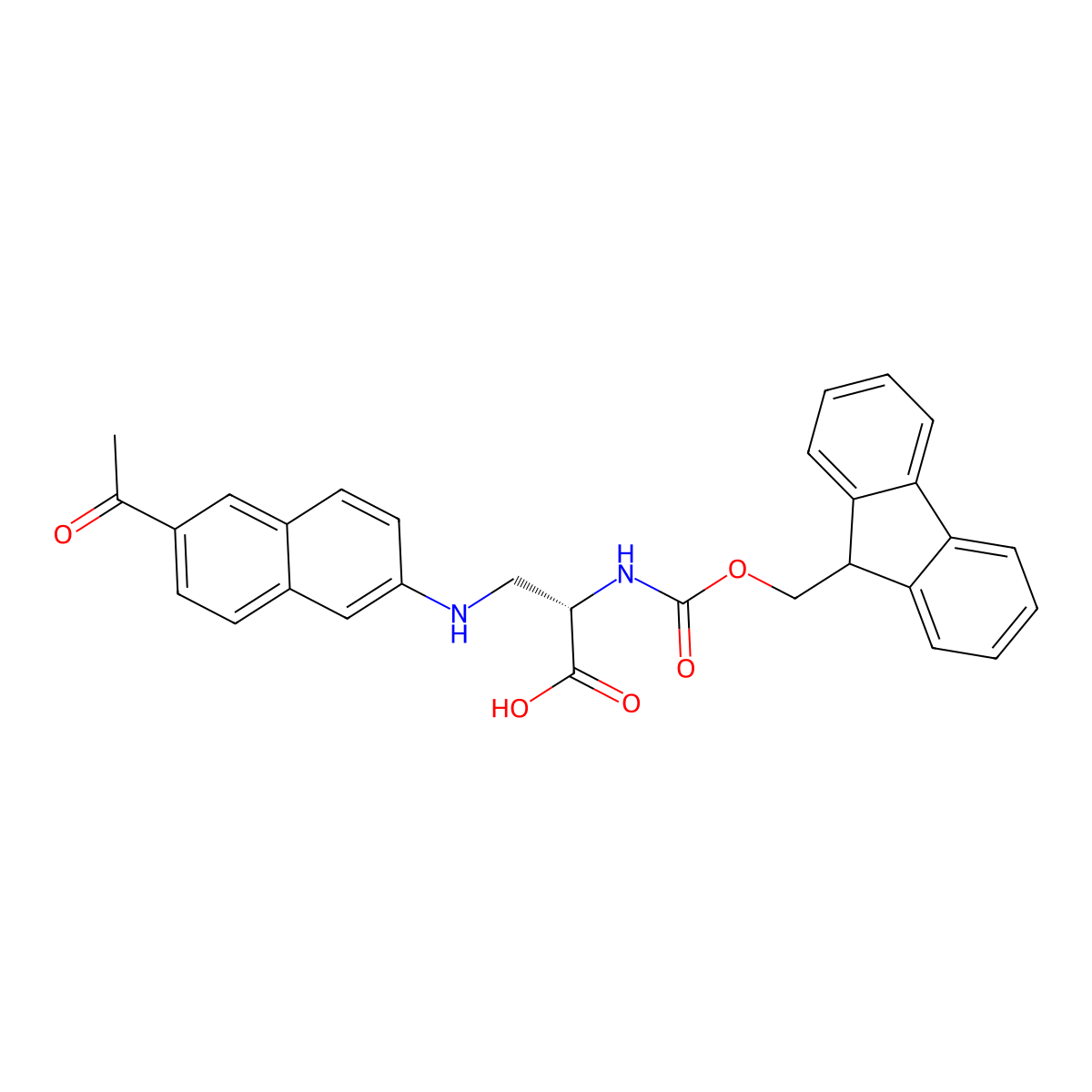 (S)-2-((((9H-fluoren-9-yl)methoxy)carbonyl)amino)-3-((6-acetylnaphthalen-2-yl)amino)propanoic acid molecular structure, CAS 2119569-23-0