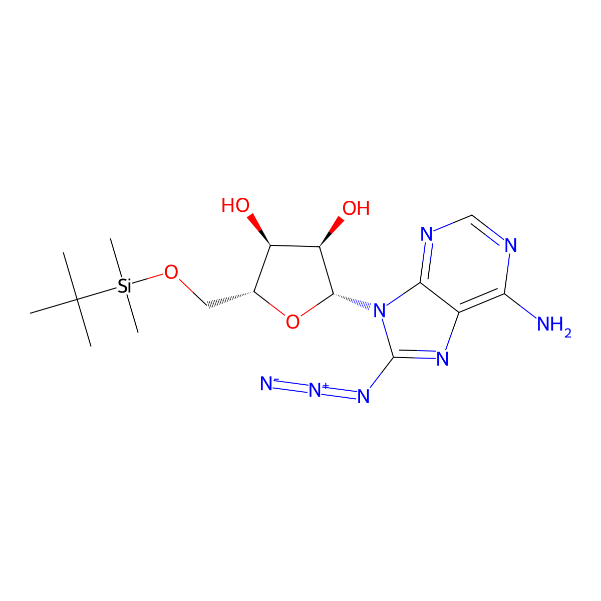 (2R,3R,4S,5R)-2-(6-amino-8-azido-9H-purin-9-yl)-5-(((tert-butyldimethylsilyl)oxy)methyl)tetrahydrofuran-3,4-diol molecular structure, CAS 2119569-25-2