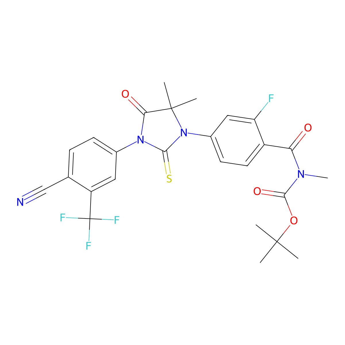 Tert-butyl (4-(3-(4-cyano-3-(trifluoromethyl)phenyl)-5,5-dimethyl-4-oxo-2-thioxoimidazolidin-1-yl)-2-fluorobenzoyl)(methyl)carbamate molecular structure, CAS 2119574-94-4