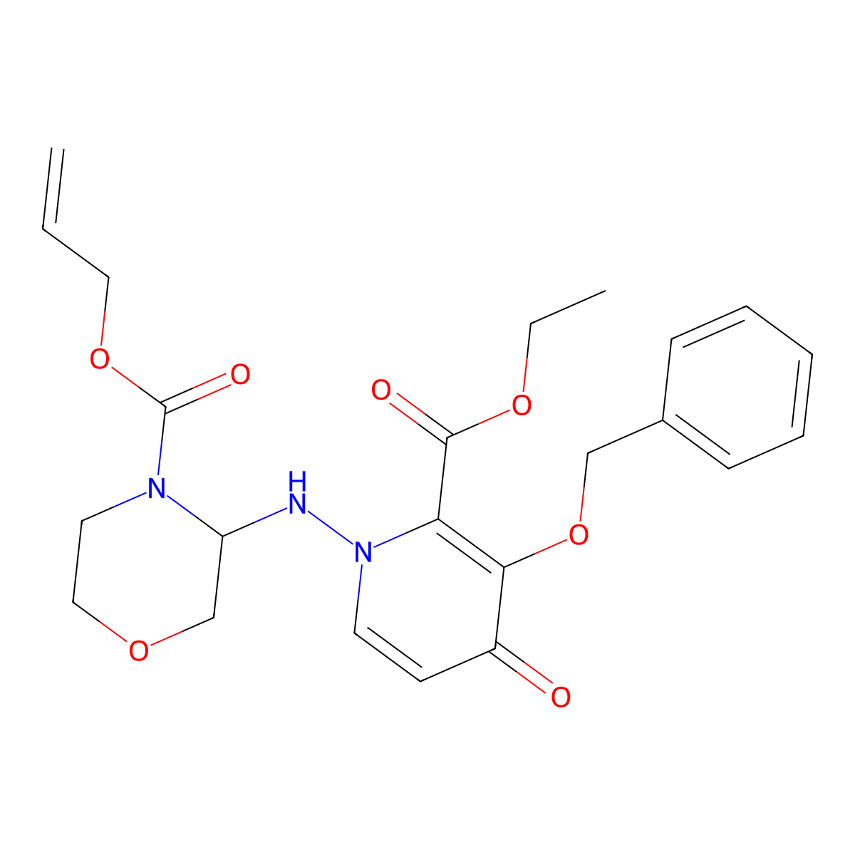 Allyl 3-((3-(benzyloxy)-2-(ethoxycarbonyl)-4-oxopyridin-1(4H)-yl)amino)morpholine-4-carboxylate molecular structure, CAS 2119729-44-9