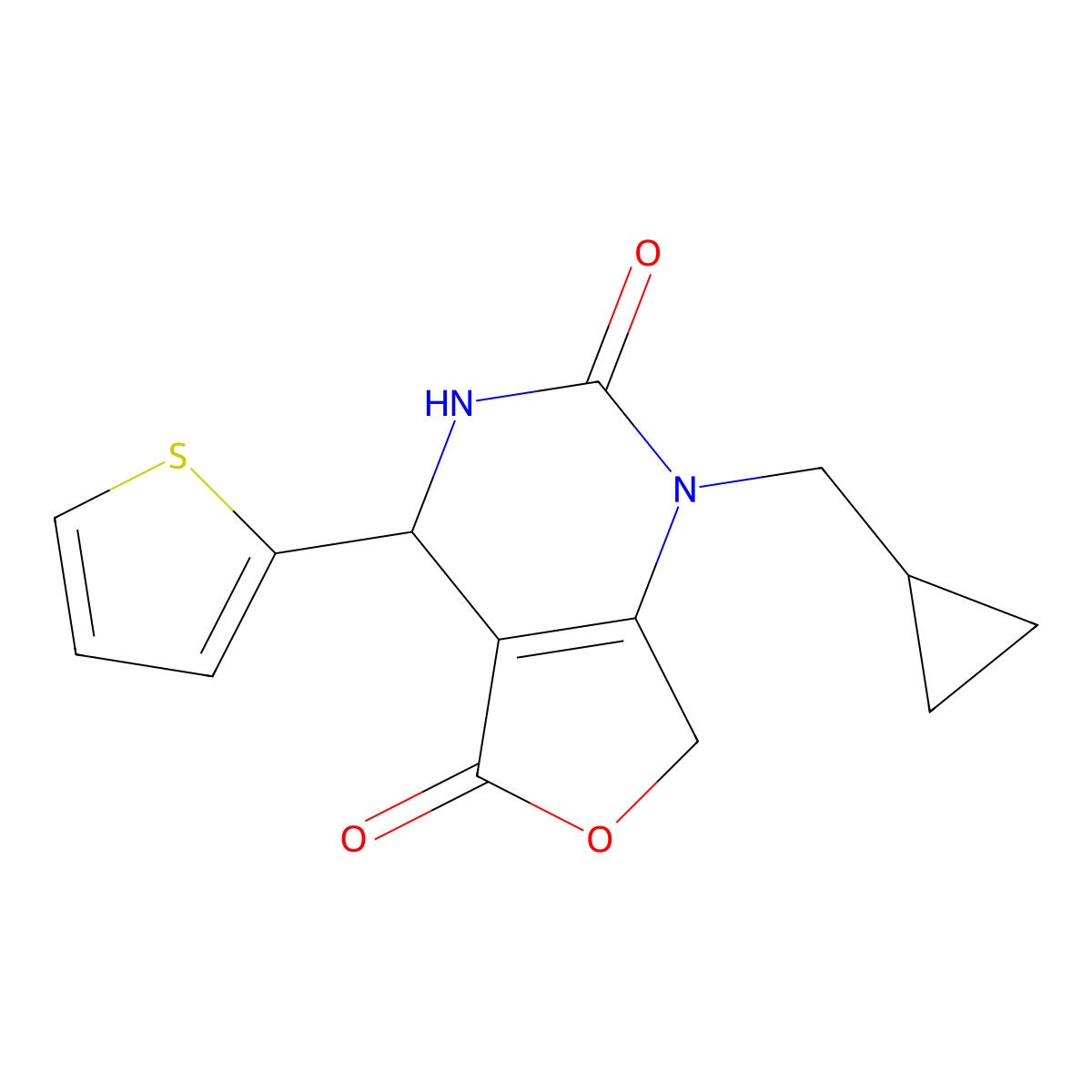 1-(cyclopropylmethyl)-4-(2-thienyl)-4,7-dihydrofuro[3,4-d]pyrimidine-2,5(1H,3H)-dione molecular structure, CAS 2119998-71-7