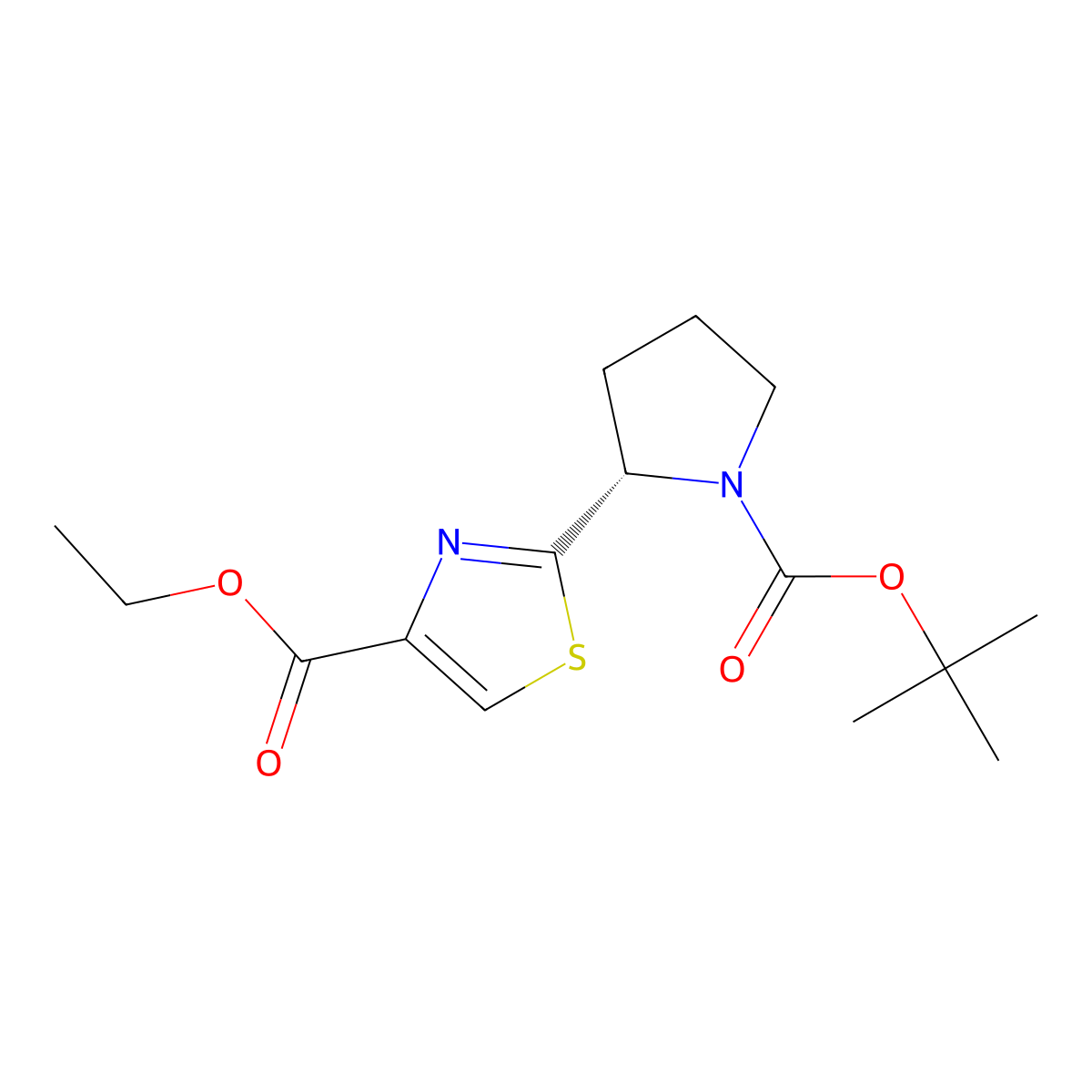 2-((S)-1-tert-Butoxycarbonyl-pyrrolidin-2-yl)-thiazole-4-carboxylic acid ethyl ester molecular structure, CAS 212009-06-8