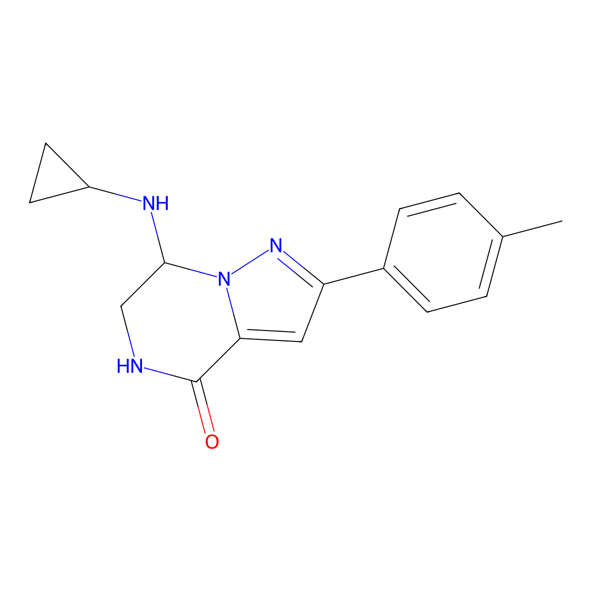 7-(cyclopropylamino)-2-(4-methylphenyl)-6,7-dihydropyrazolo[1,5-a]pyrazin-4(5H)-one molecular structure, CAS 2120140-76-1