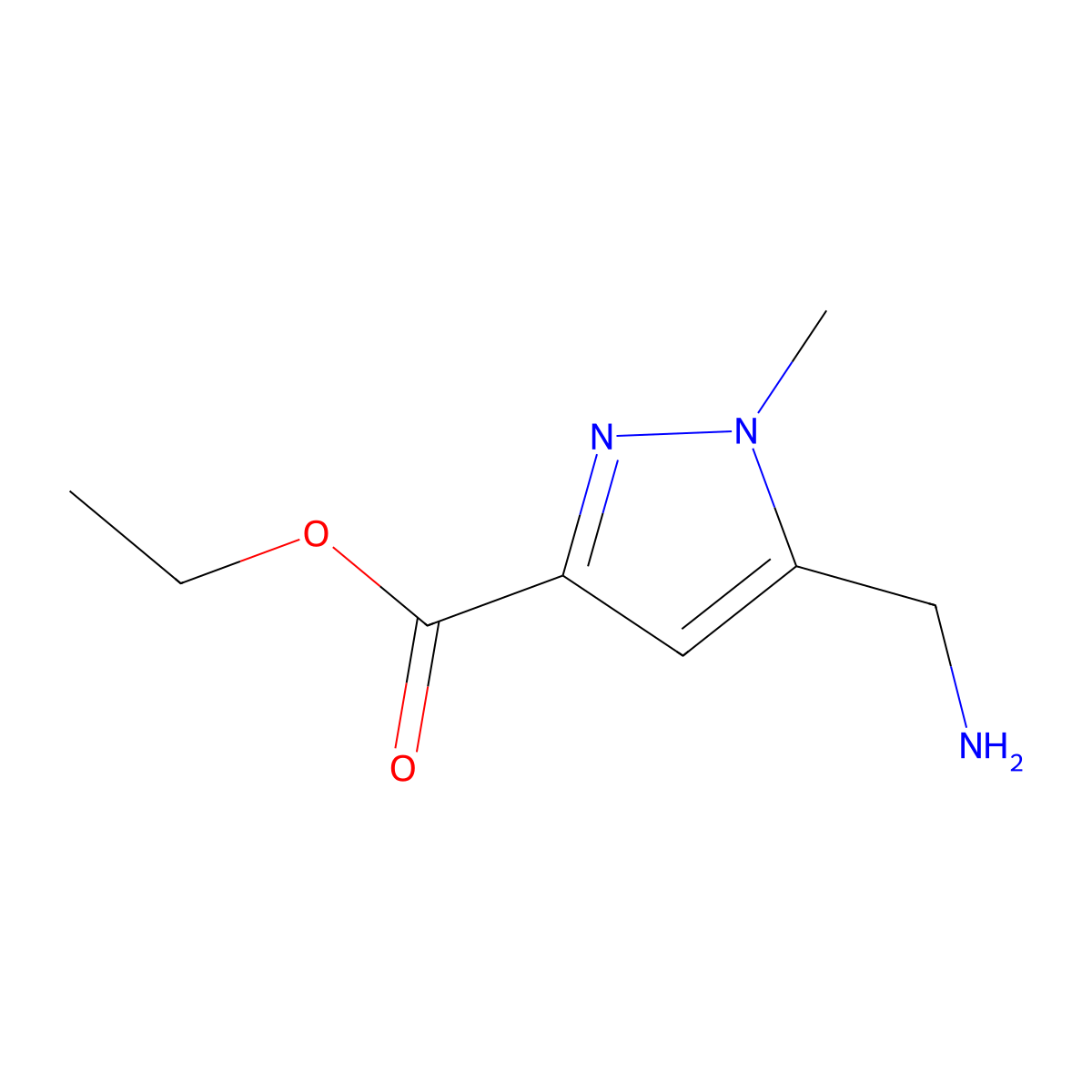 ethyl 5-(aminomethyl)-1-methyl-1H-pyrazole-3-carboxylate molecular structure, CAS 2120242-40-0