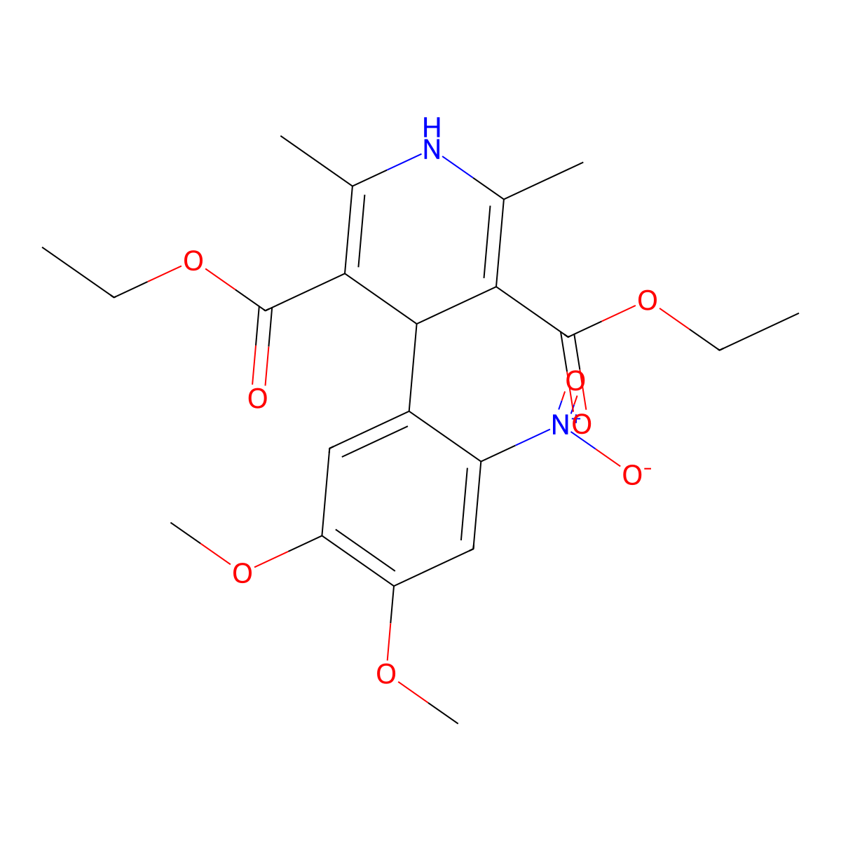 Diethyl 4-(4,5-dimethoxy-2-nitrophenyl)-1,4-dihydro-2,6-dimethylpyridine-3,5-dicarboxylate molecular structure, CAS 21203-88-3